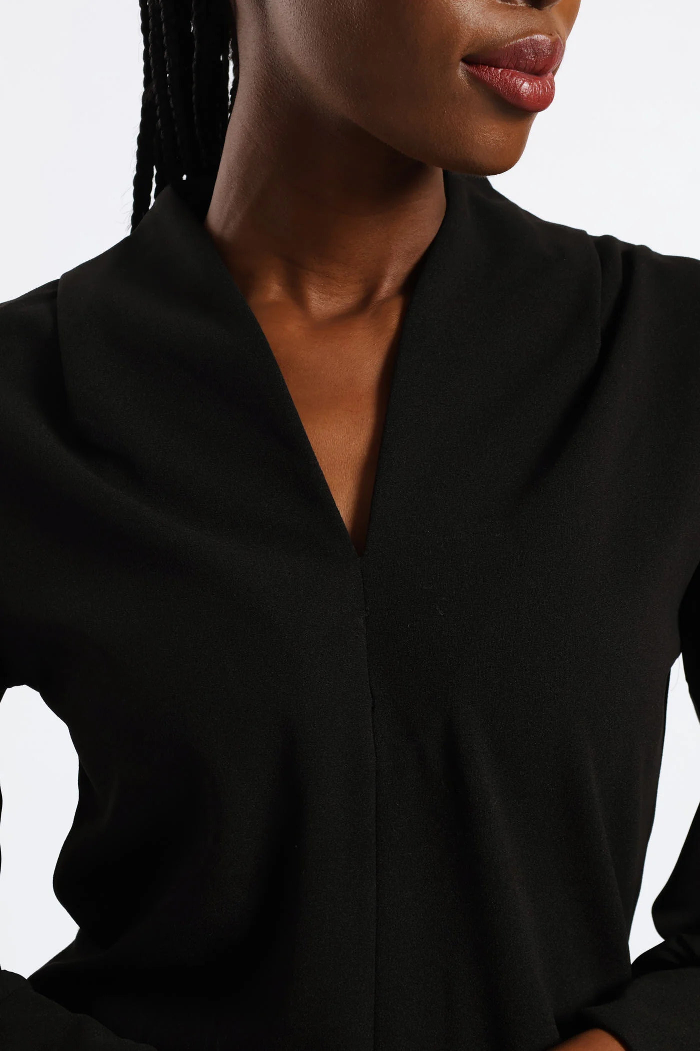 V-Neck Combo Blouse - Black - Image 2