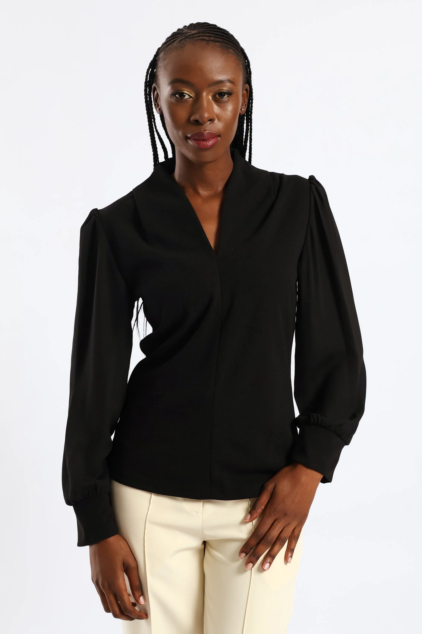V-Neck Combo Blouse - Black - Image 4