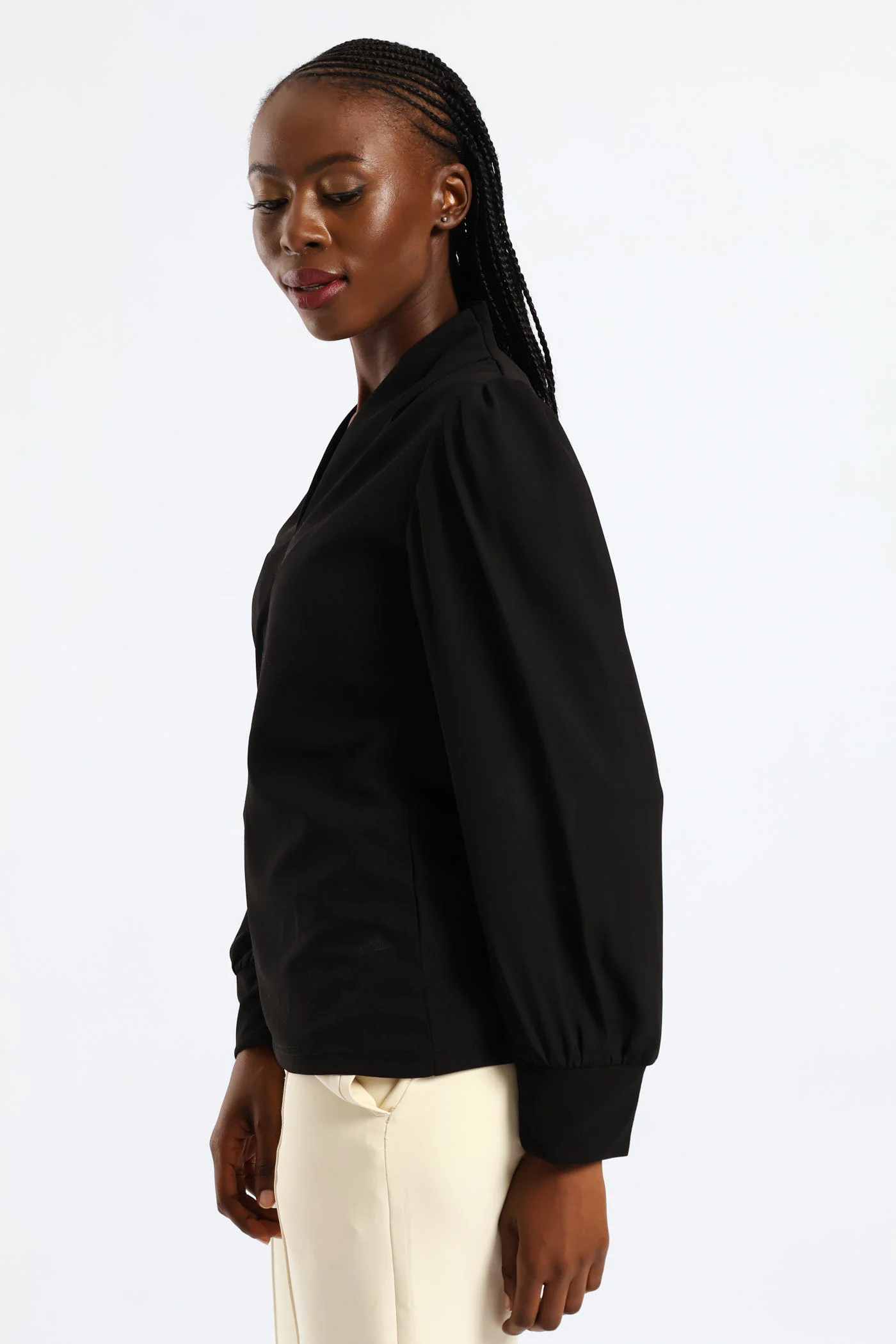 V-Neck Combo Blouse - Black - Image 5