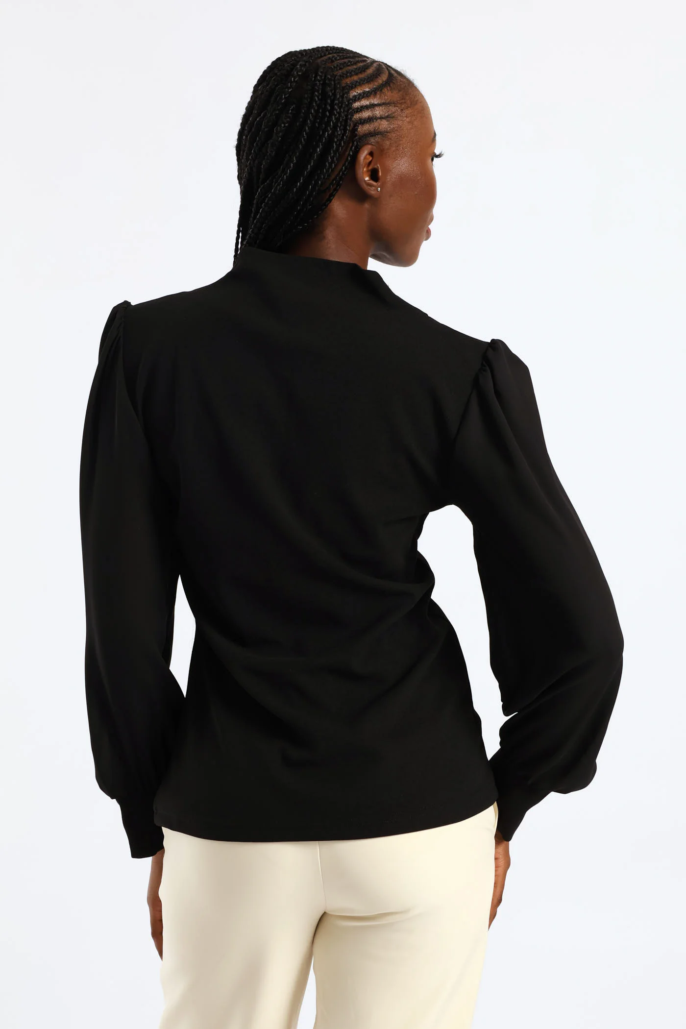 V-Neck Combo Blouse - Black - Image 6
