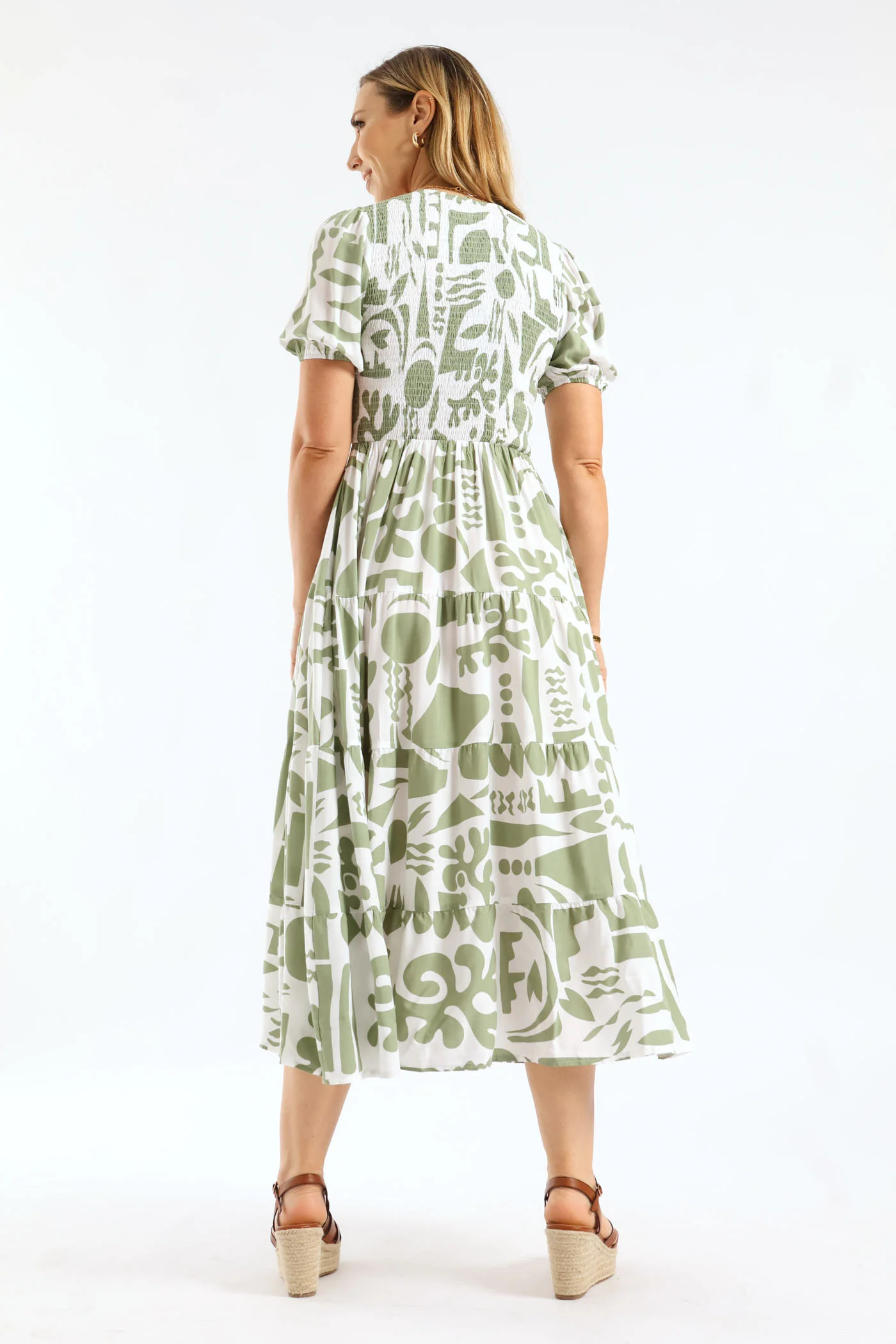 V-Neck Cuffed Sleeve Easy Wearing Maxi Dress - Grey/White - Image 4
