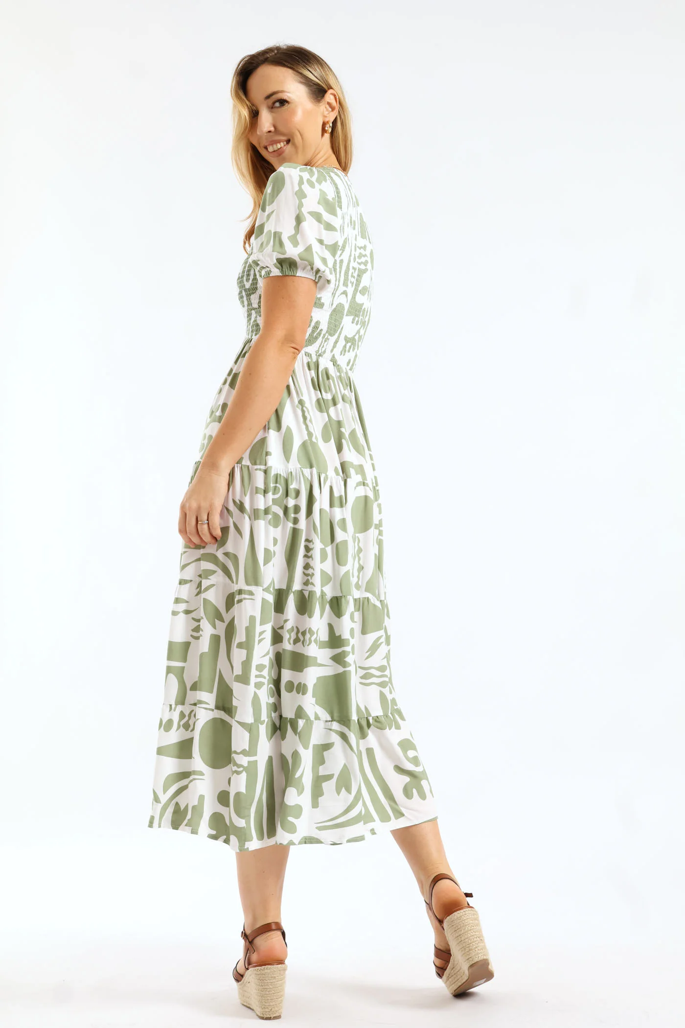 V-Neck Cuffed Sleeve Easy Wearing Maxi Dress - Grey/White - Image 7