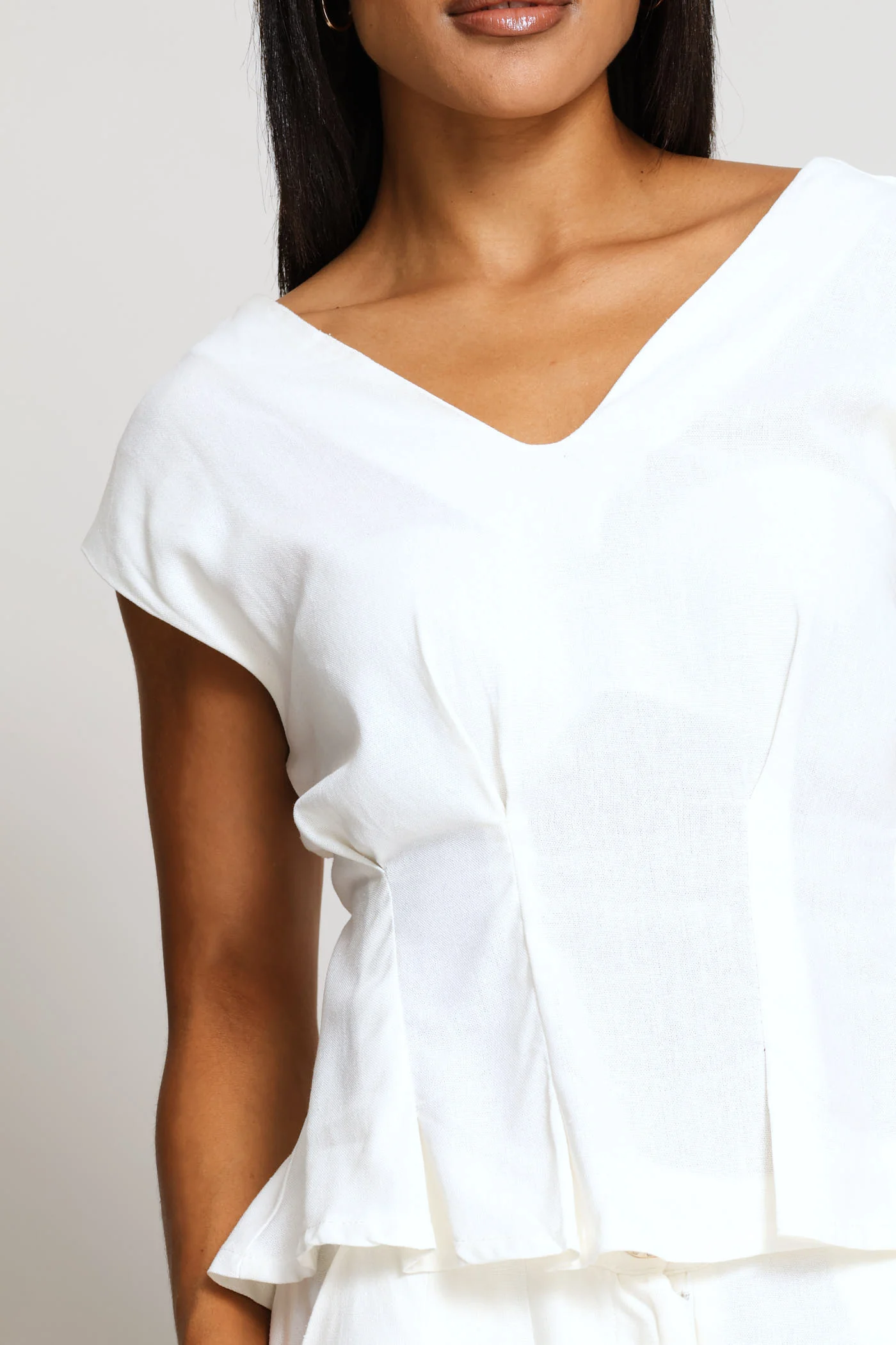 V-Neck Darted Peplum Shell Tank - Milk - Image 4
