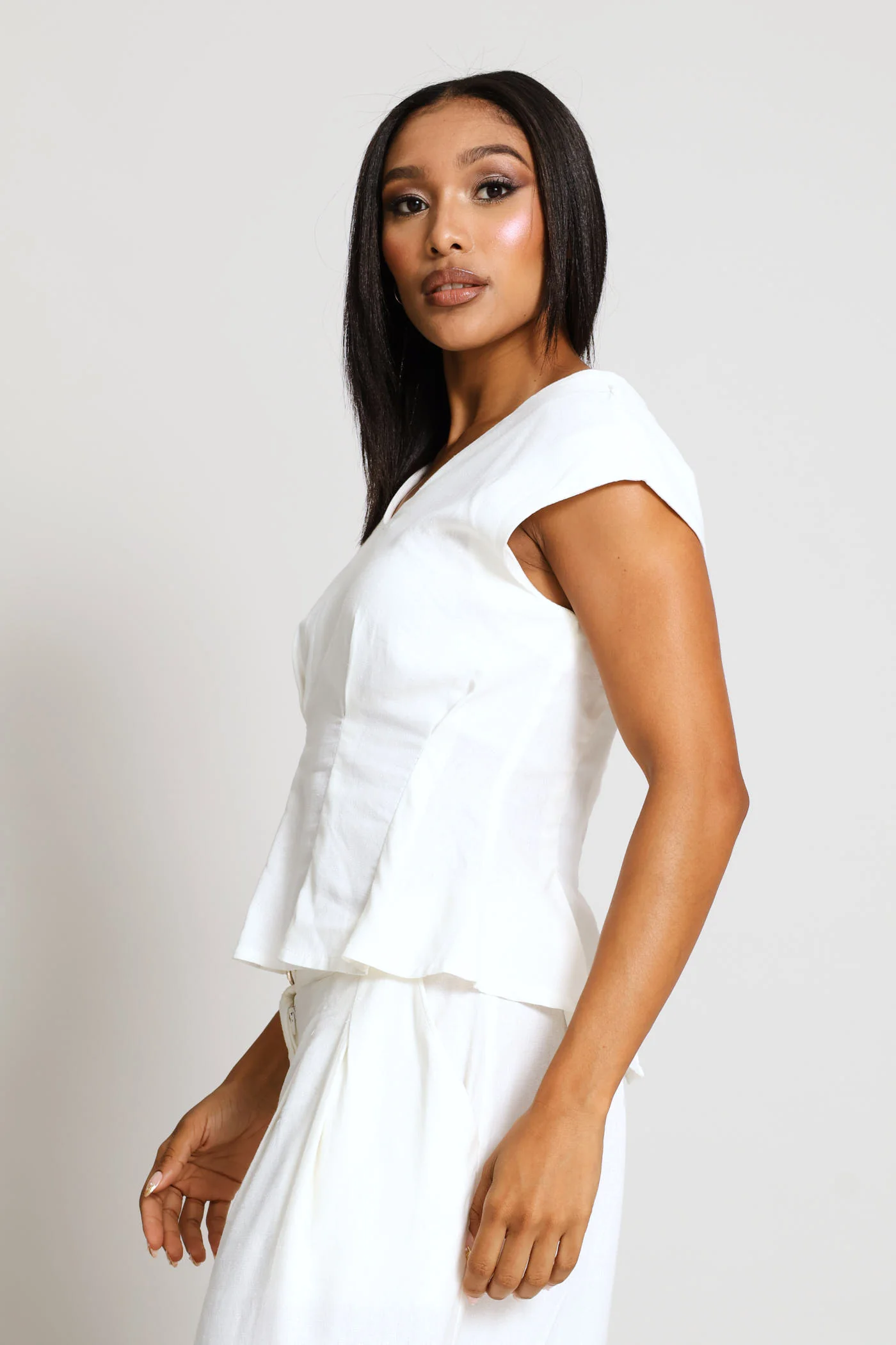 V-Neck Darted Peplum Shell Tank - Milk - Image 6
