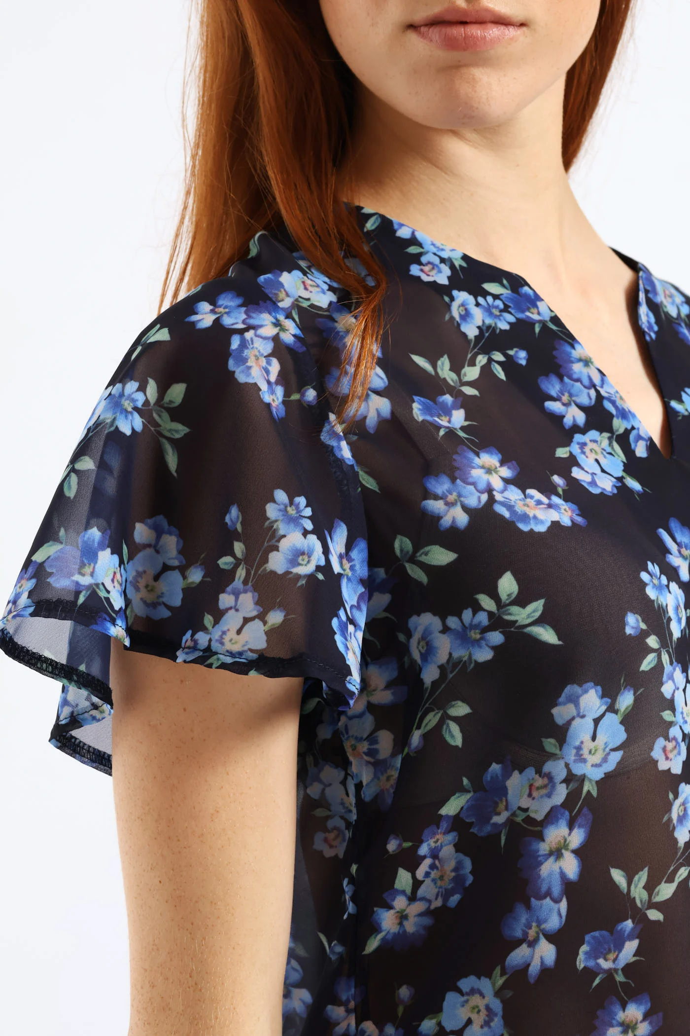 V-Neck Floral Blouse - Navy - Image 2