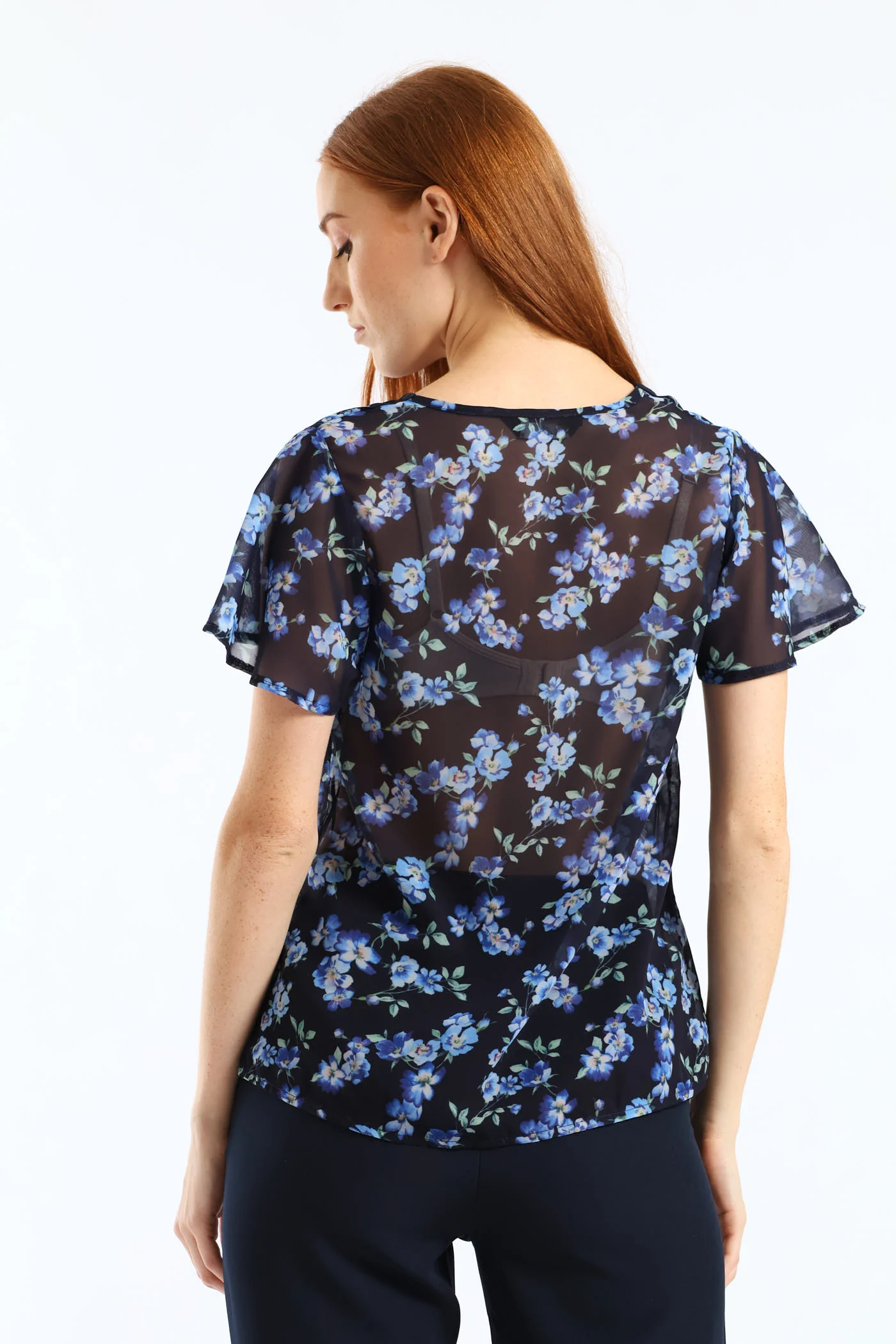 V-Neck Floral Blouse - Navy - Image 4