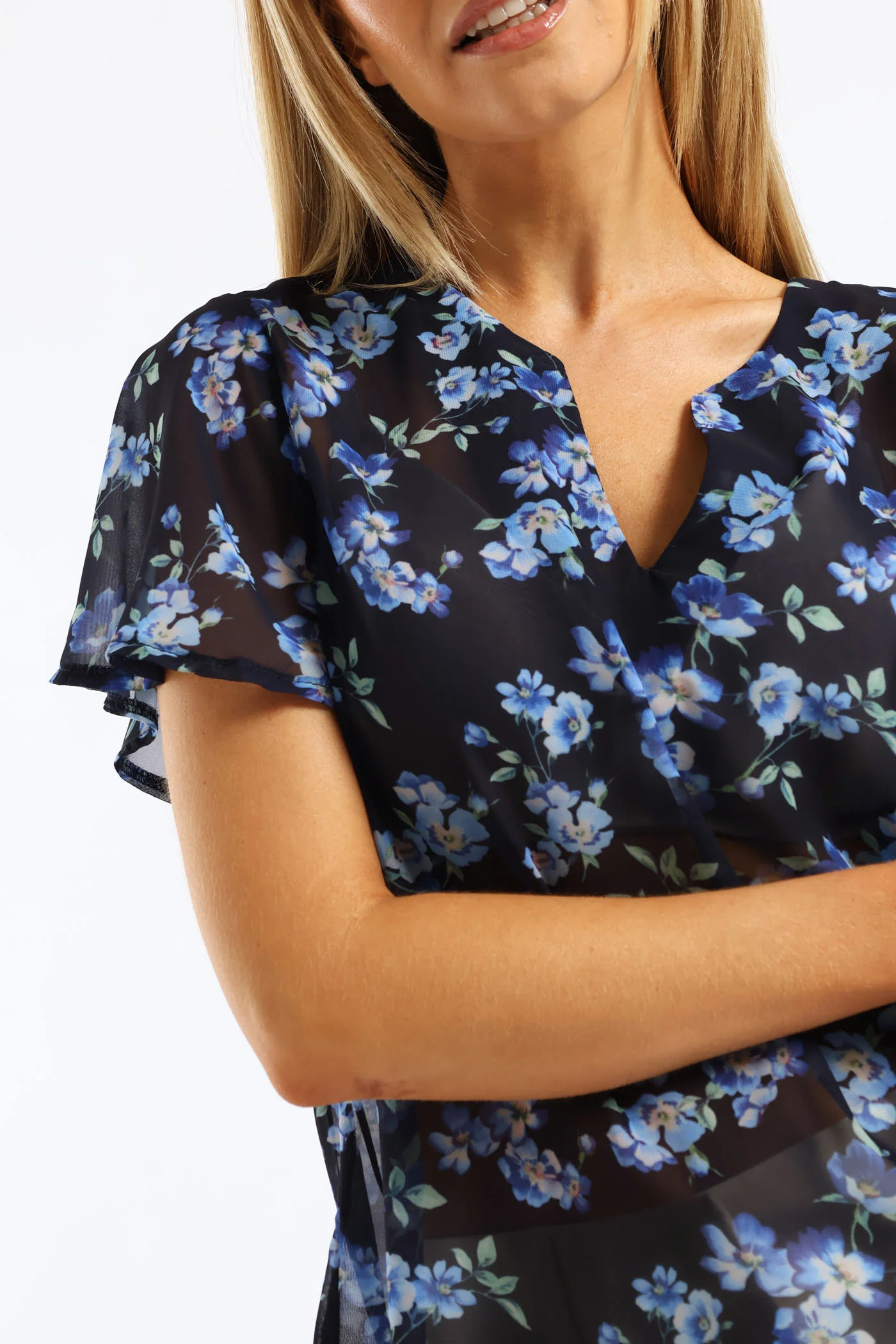 V-Neck Floral Blouse - Navy - Image 7
