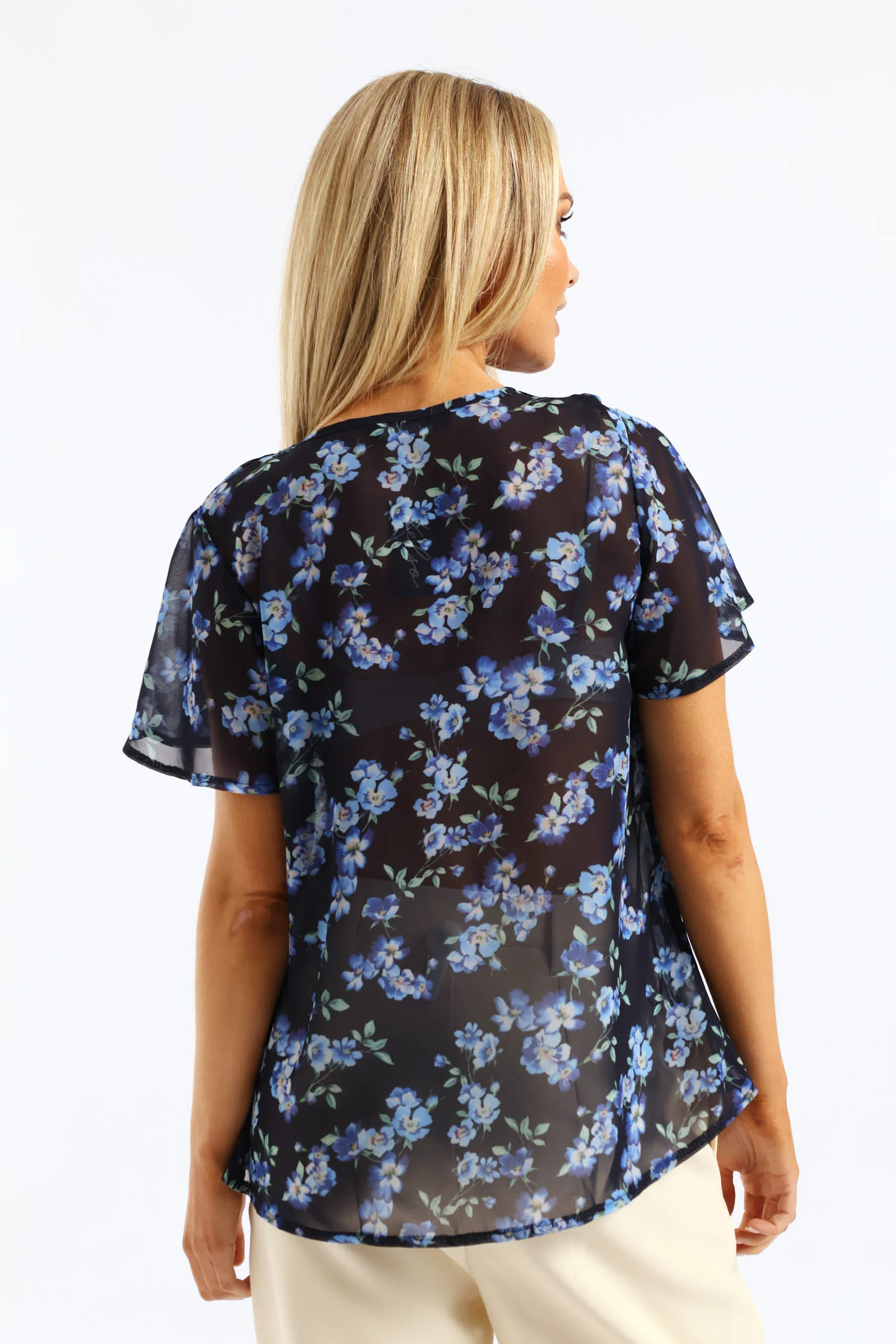V-Neck Floral Blouse - Navy - Image 9