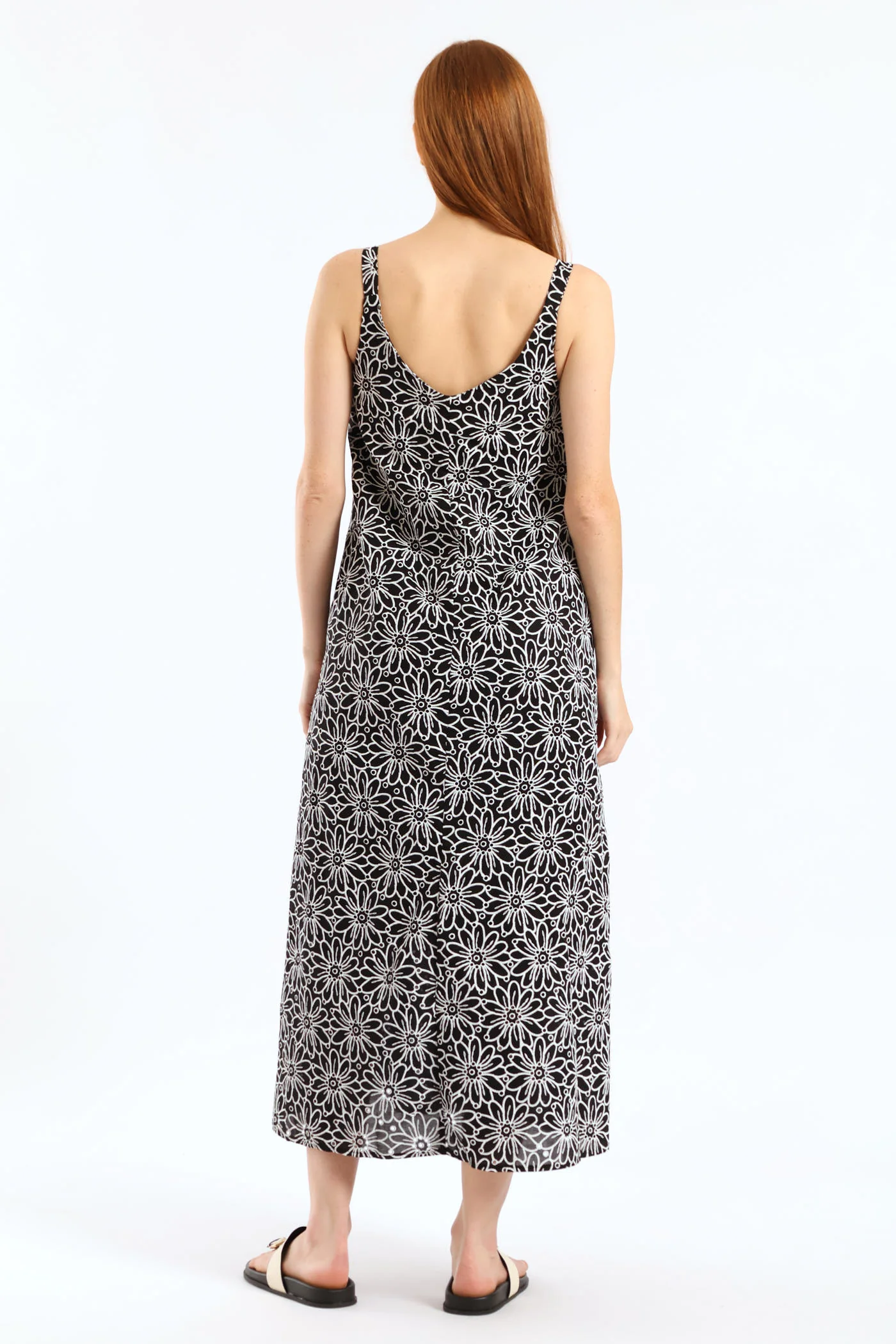 V-Neck Floral Puff Print Midi Dress - Black - Image 2