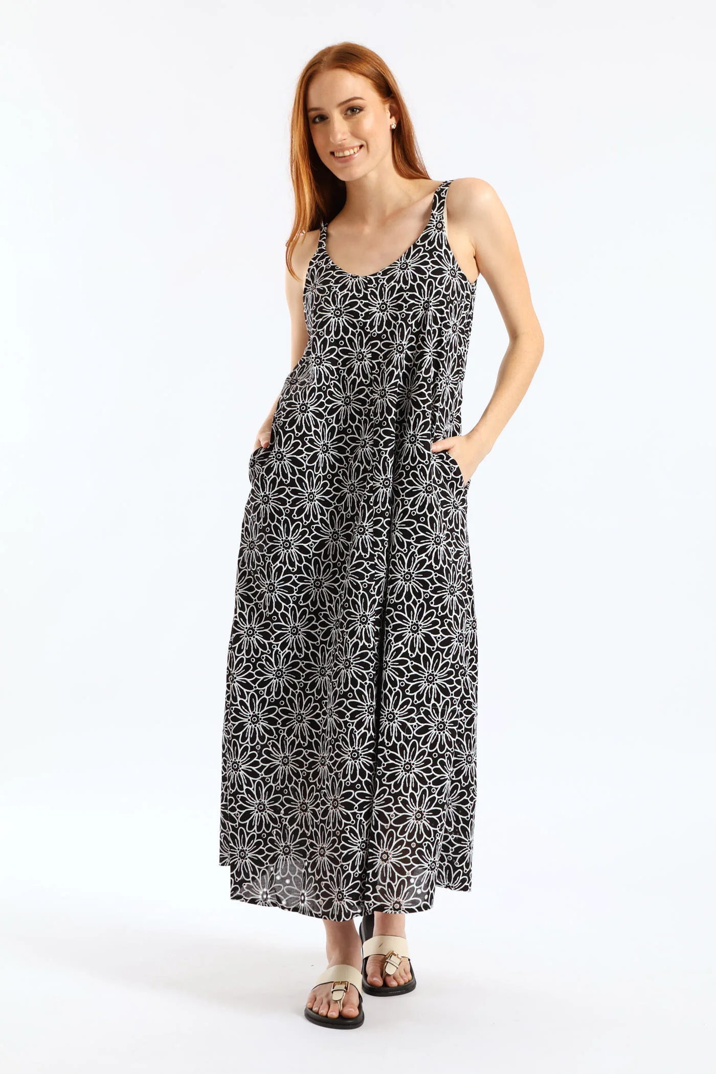 V-Neck Floral Puff Print Midi Dress - Black - Image 3
