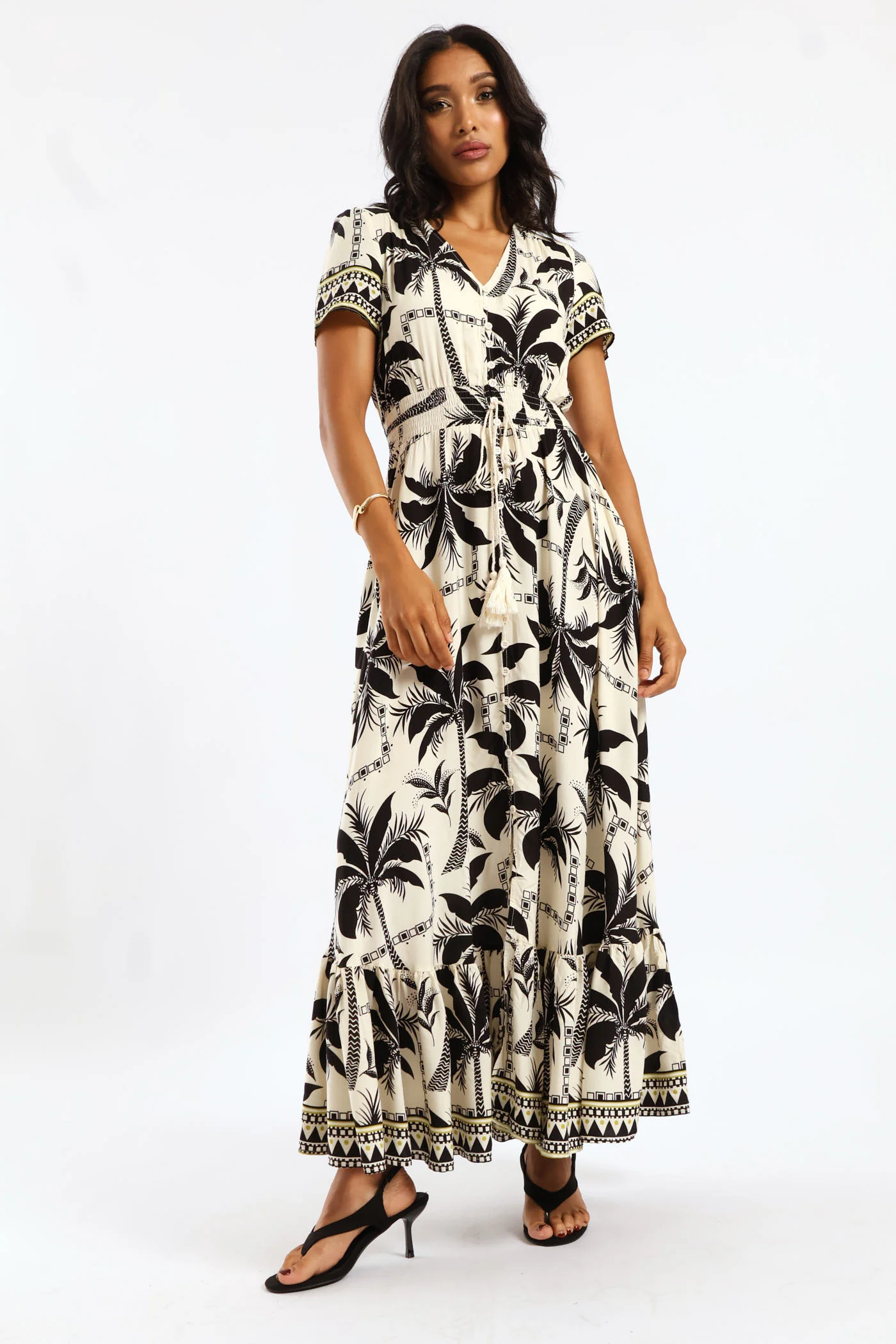 V-Neck Flutter Sleeve Button Through Maxi Dress - Black - Image 4