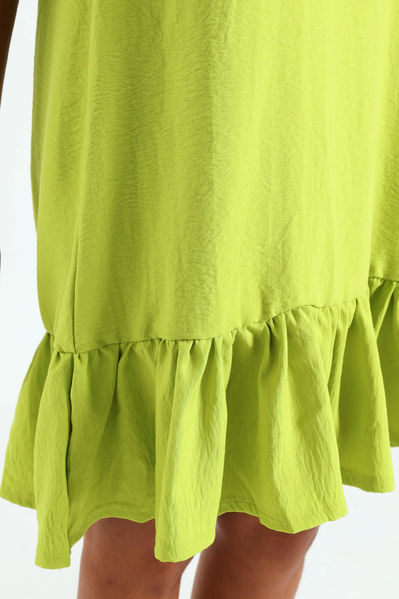 V-Neck Frill Hem Mini Dress - Lime - Image 5