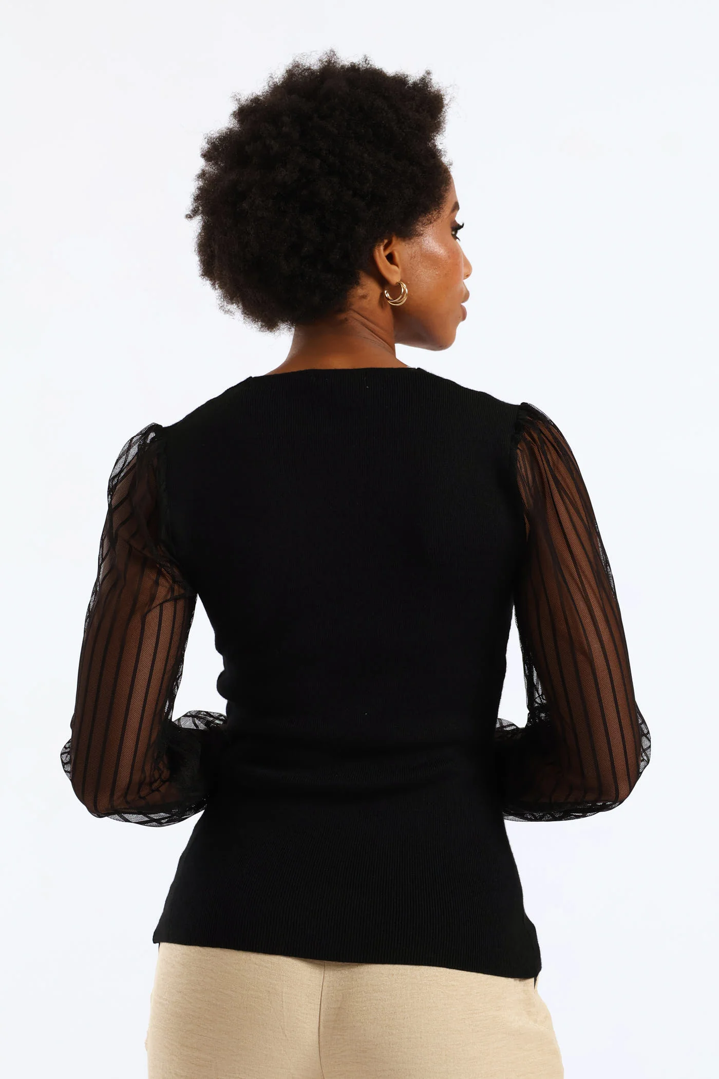 V-Neck Knitwear Combo Pullover - Black - Image 3