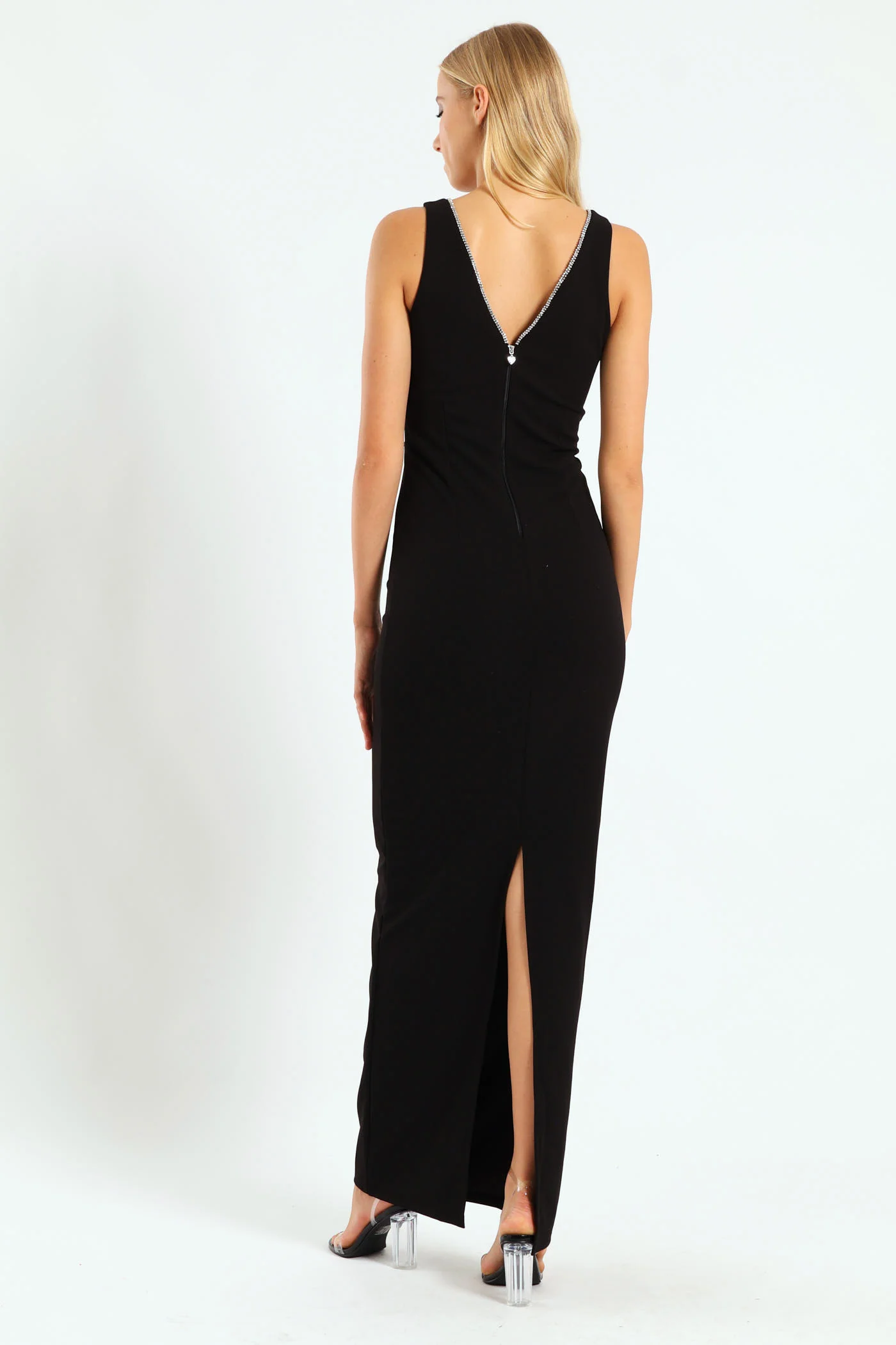 V-Neck Maxi Dress With Trim - Black - Image 2