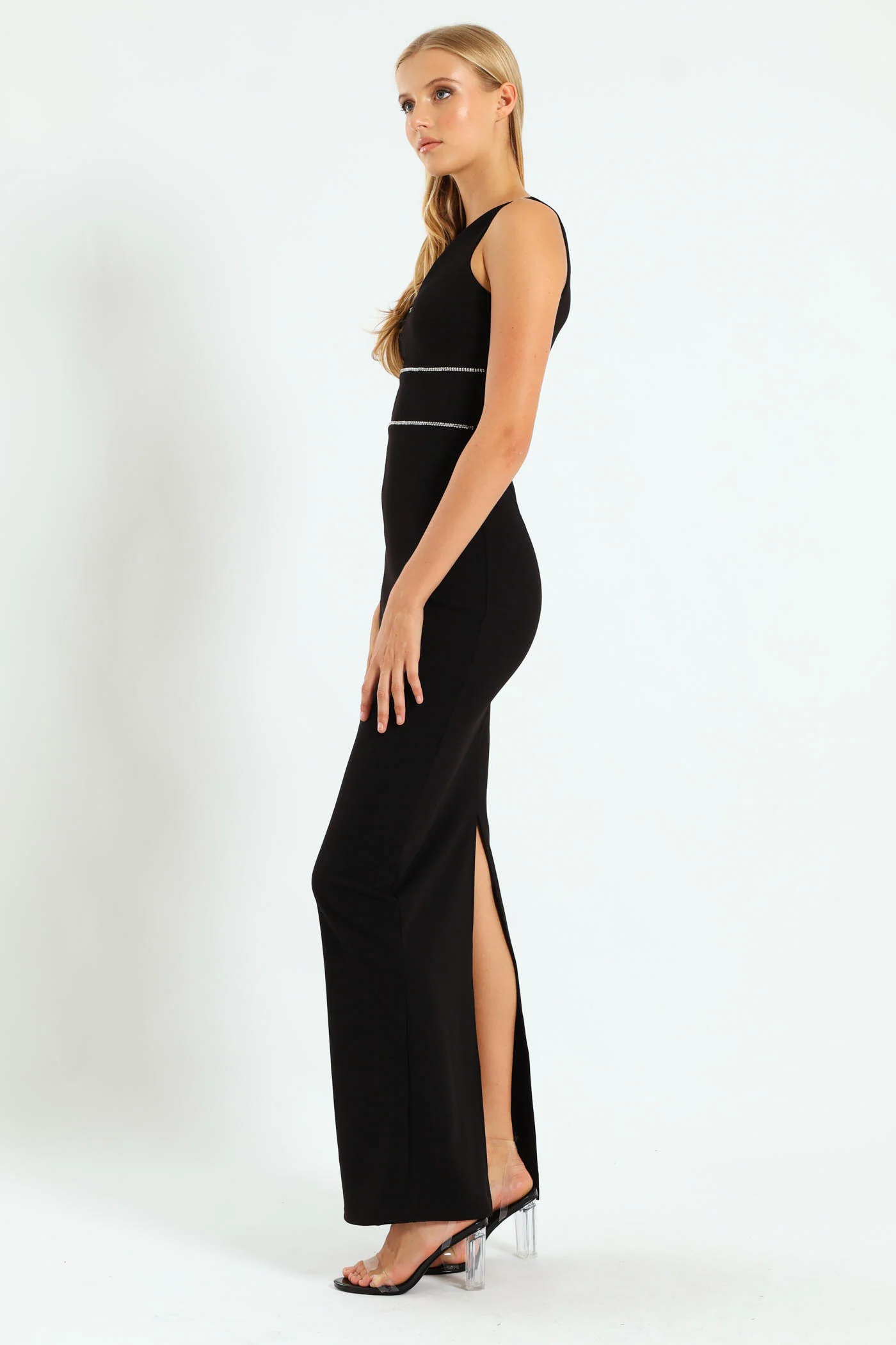 V-Neck Maxi Dress With Trim - Black - Image 3