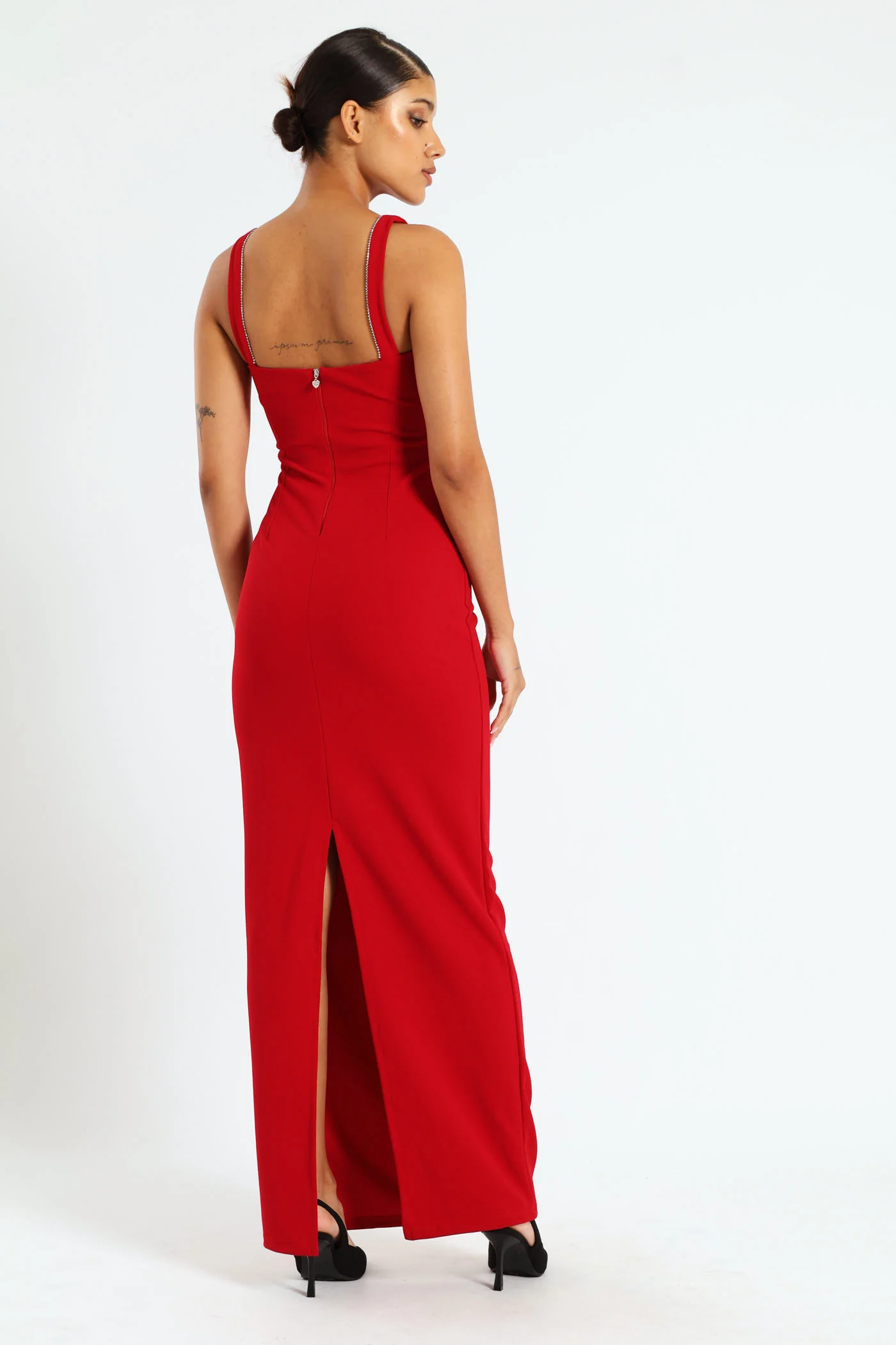 V-Neck Maxi Dress With Trim - Red - Image 3