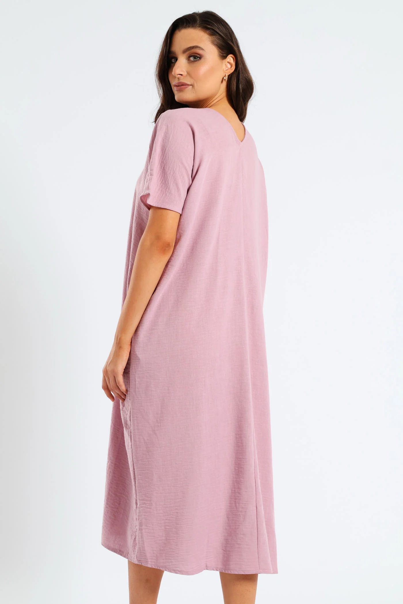 V-Neck Pleated Front Kaftan Midi Dress - Mauve - Image 5