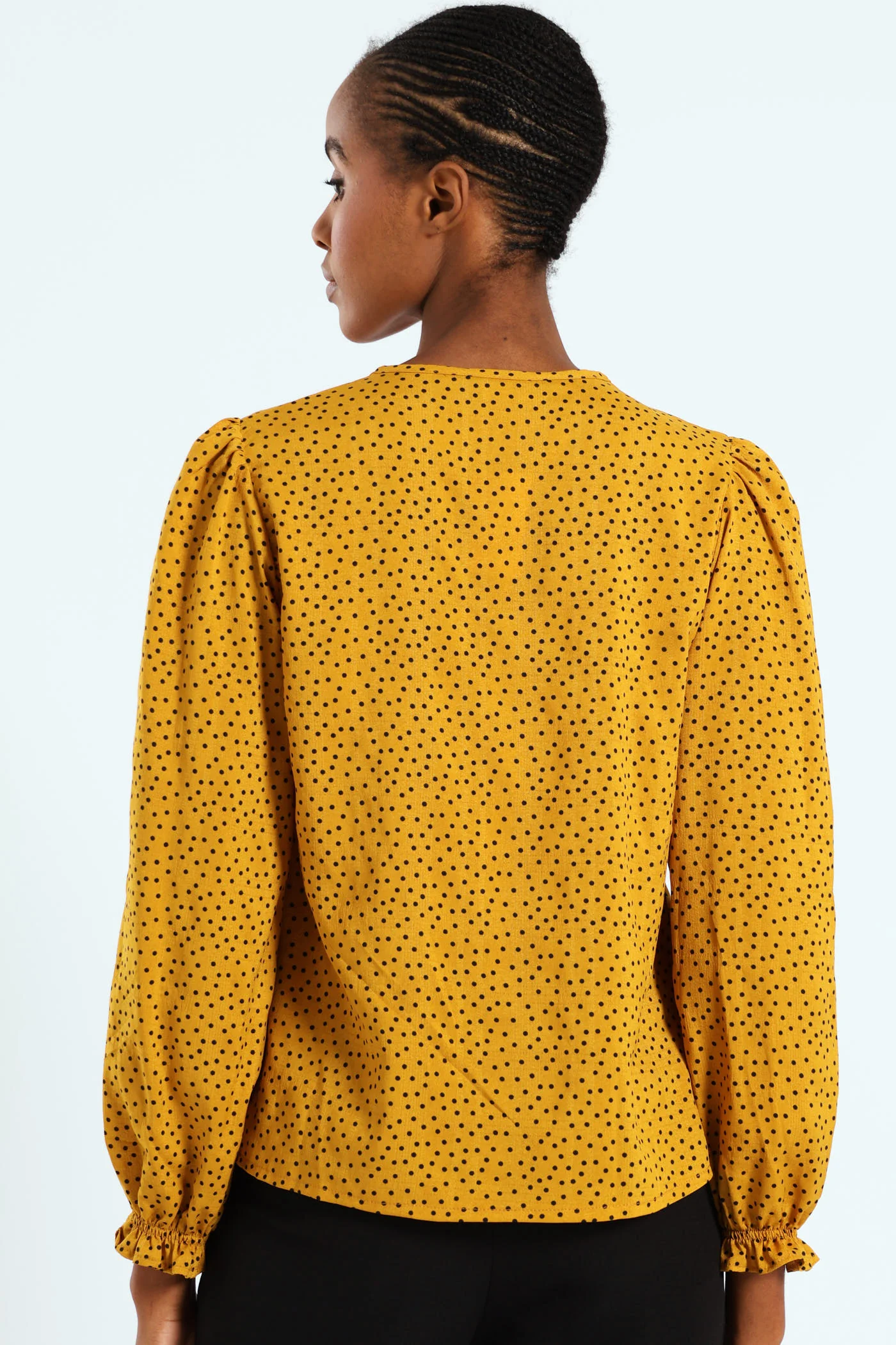 V-Neck Puff Sleeve Blouse - Mustard - Image 4