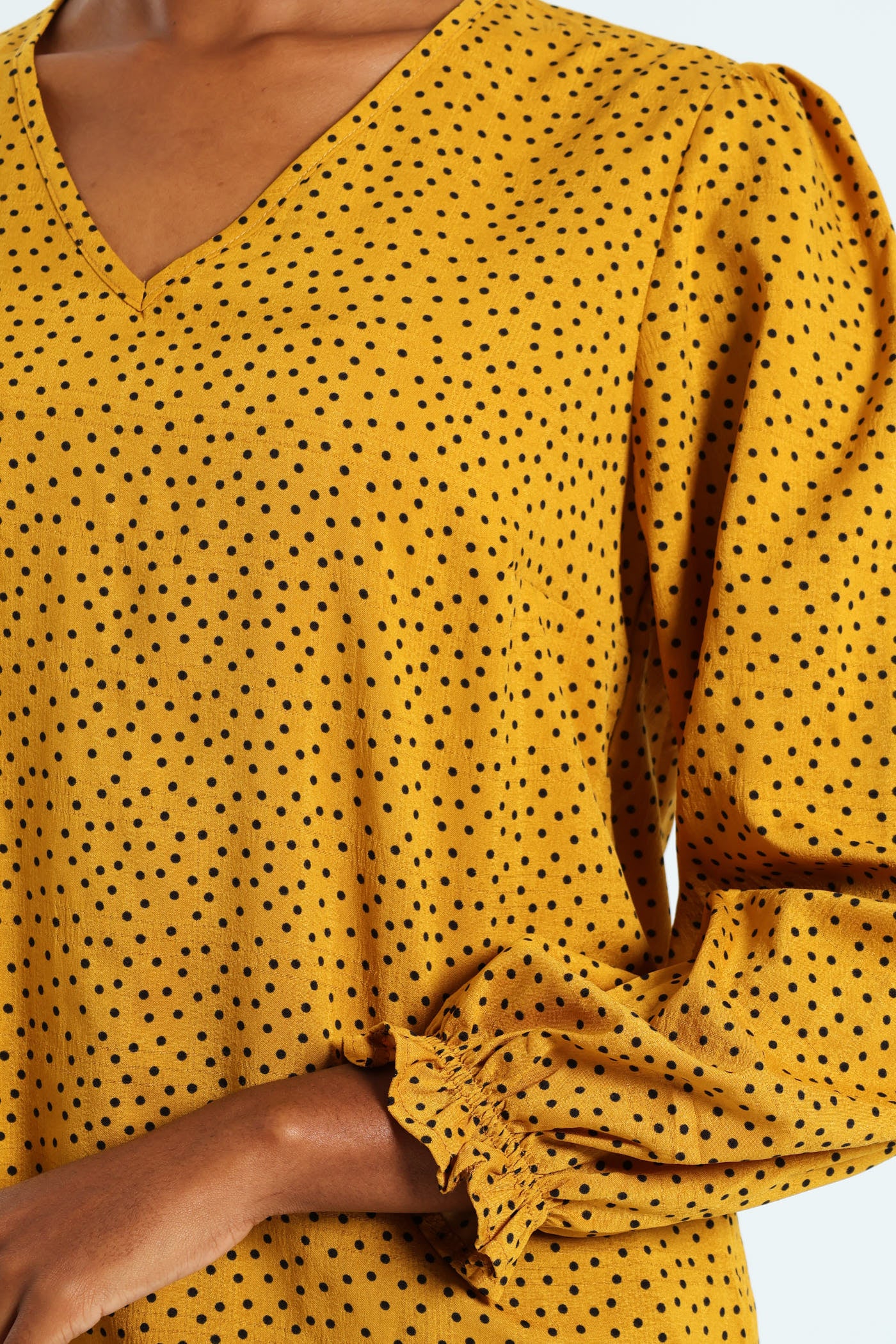 V-Neck Puff Sleeve Blouse - Mustard - Image 5