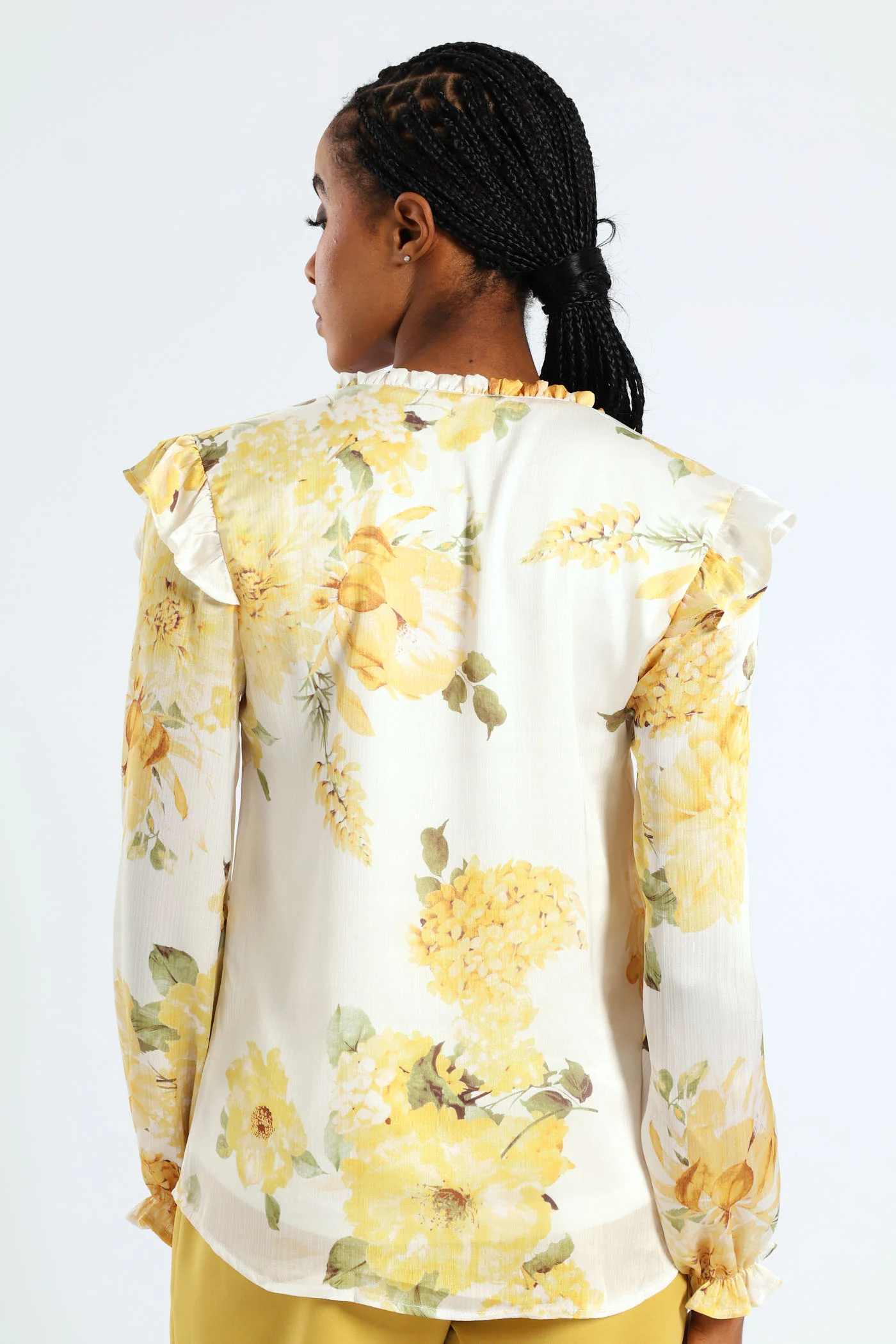 V-Neck Ruffle Blouse - Cream - Image 4