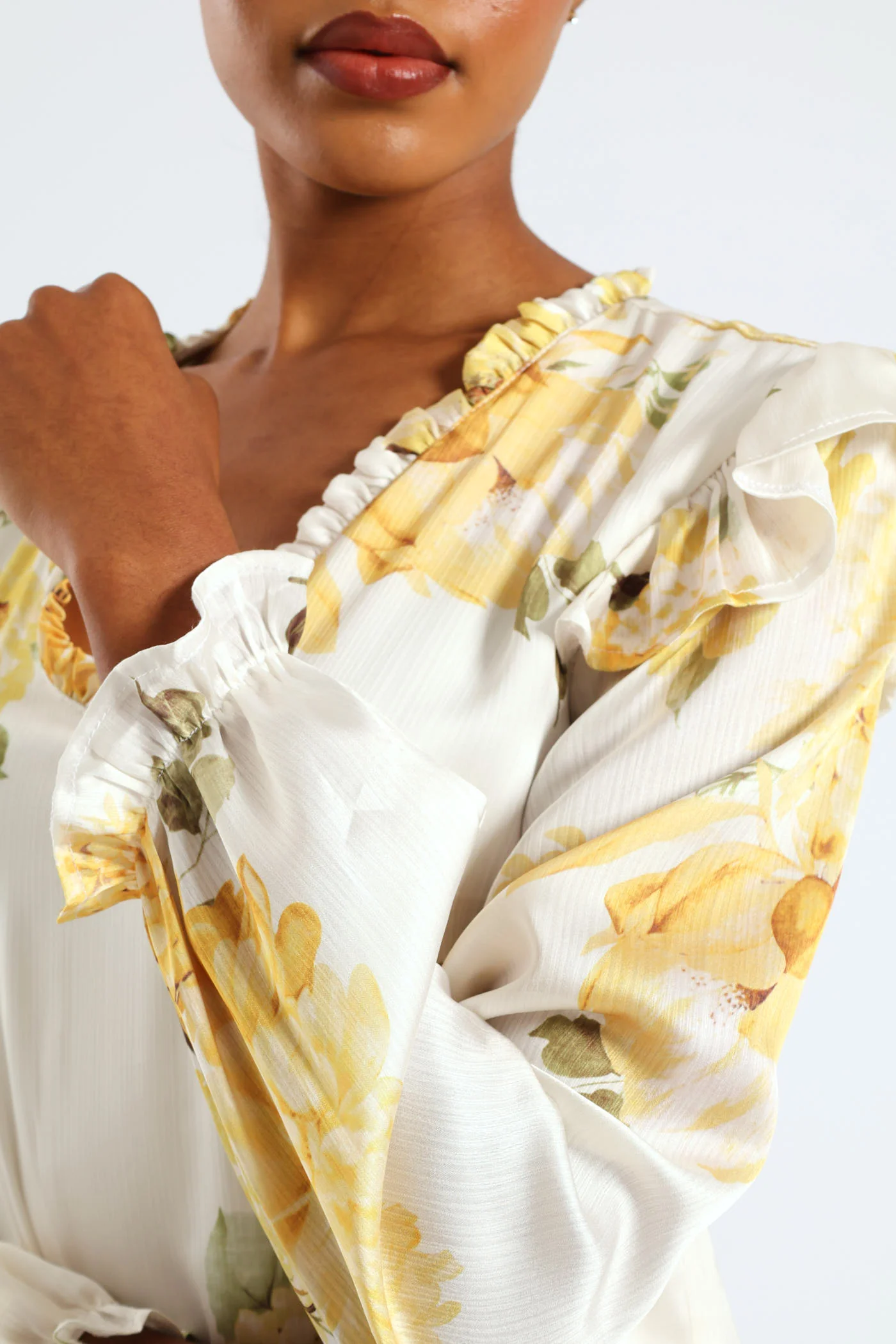 V-Neck Ruffle Blouse - Cream - Image 5