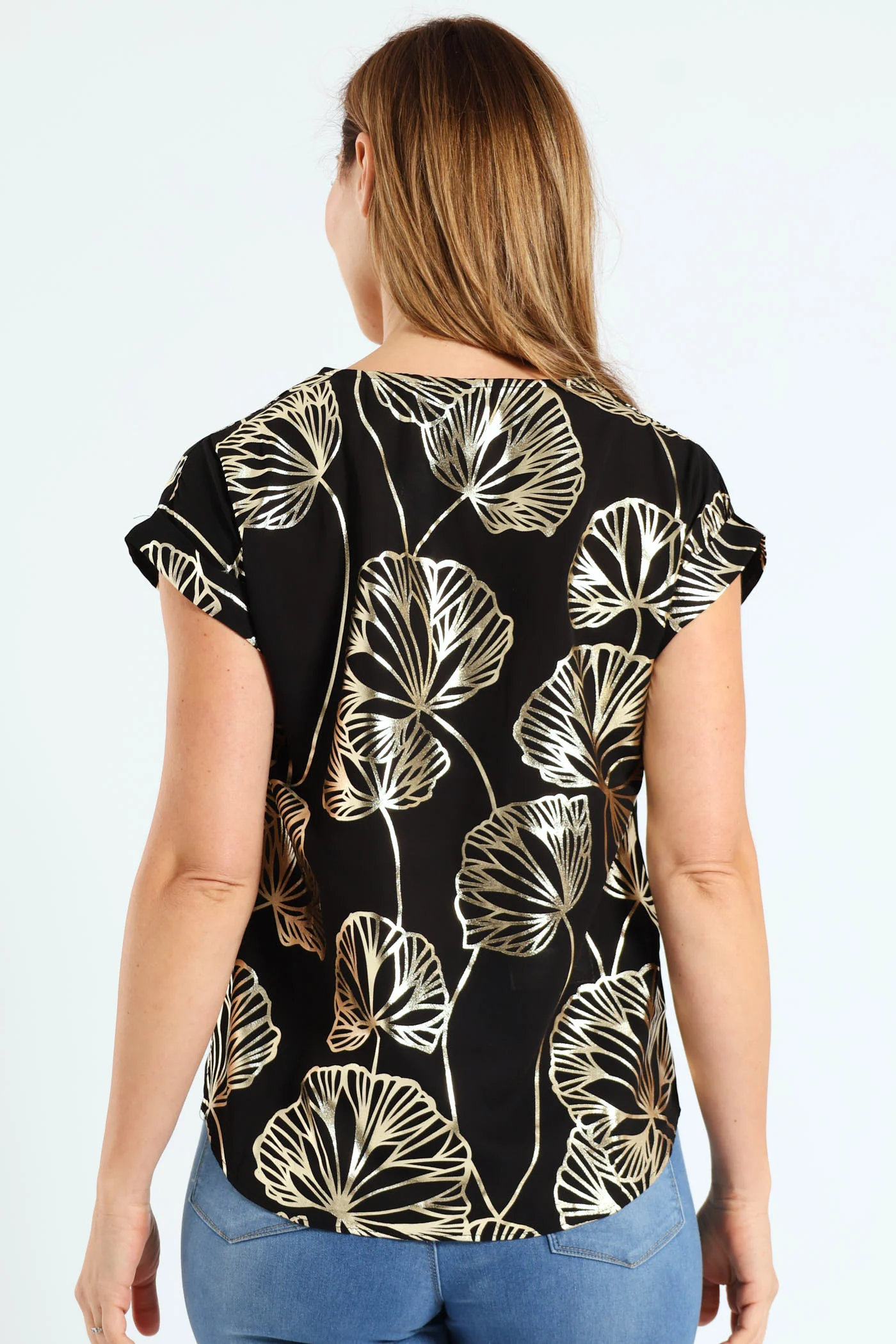V-Neck Short Sleeve Formal Tee - Black - Image 2
