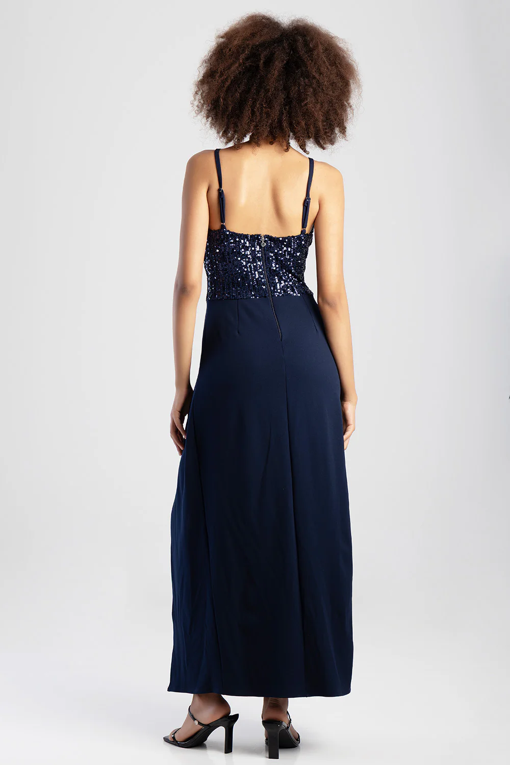 V-Neck Slit Detail Maxi Dress  - Navy - Image 5