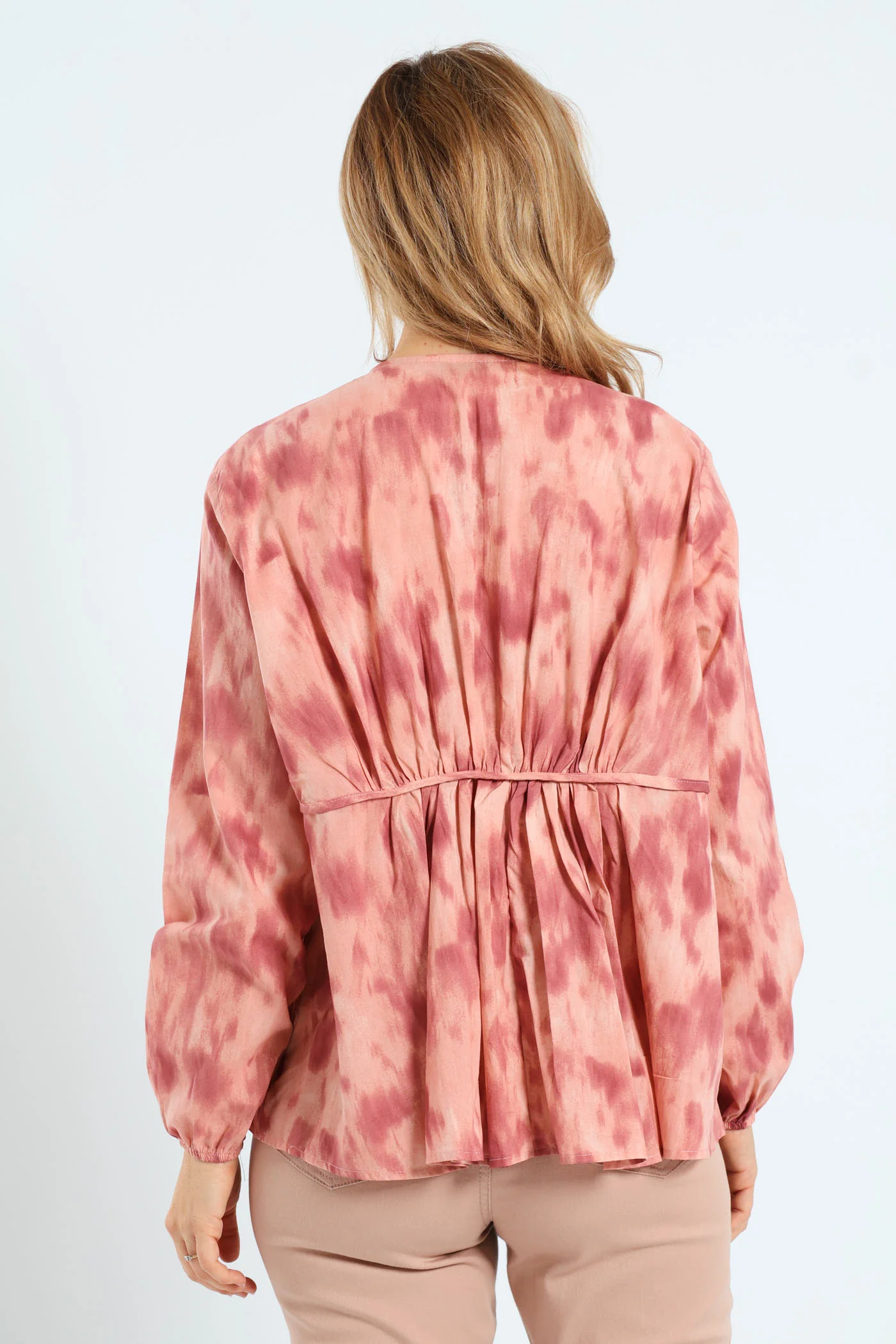 V-Neck Tiered Tent Babydoll Blouse - Blush - Image 3