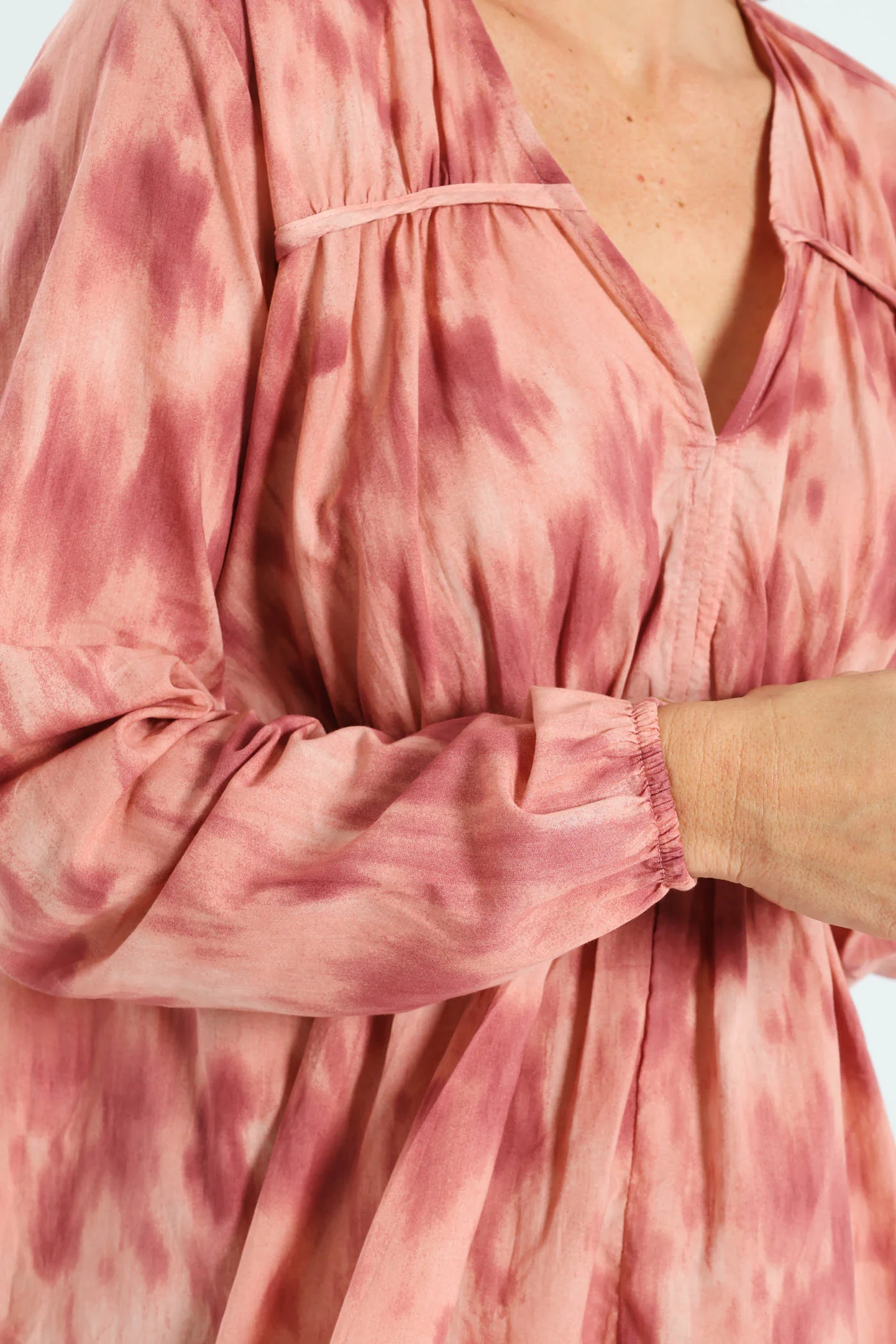 V-Neck Tiered Tent Babydoll Blouse - Blush - Image 4