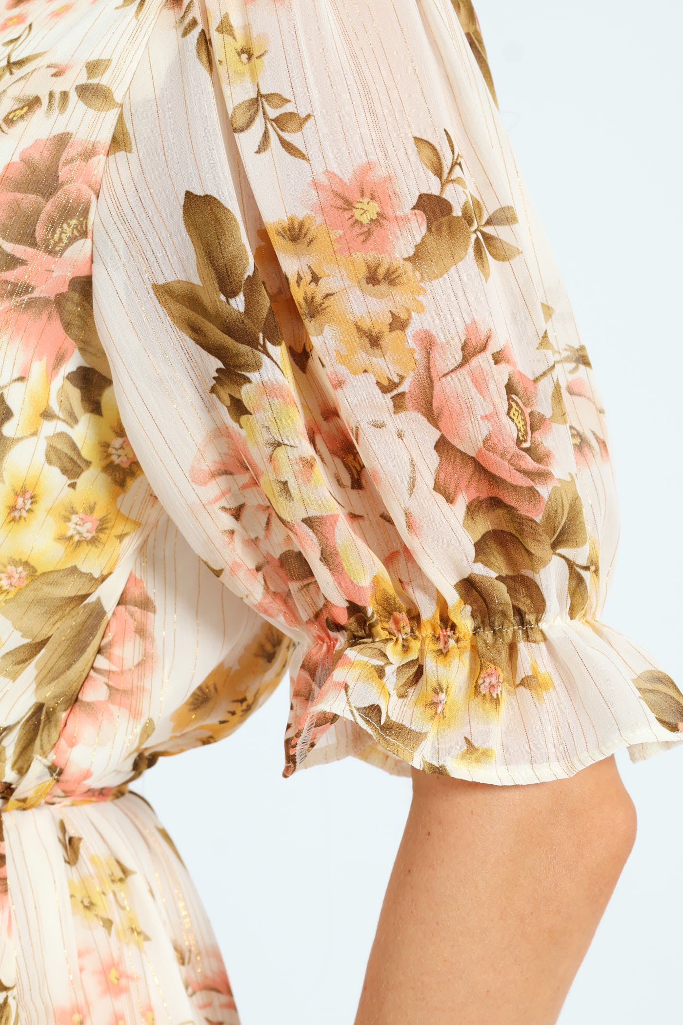V-Neck Waisted Frill Hem Tea Dress - Blush - Image 5