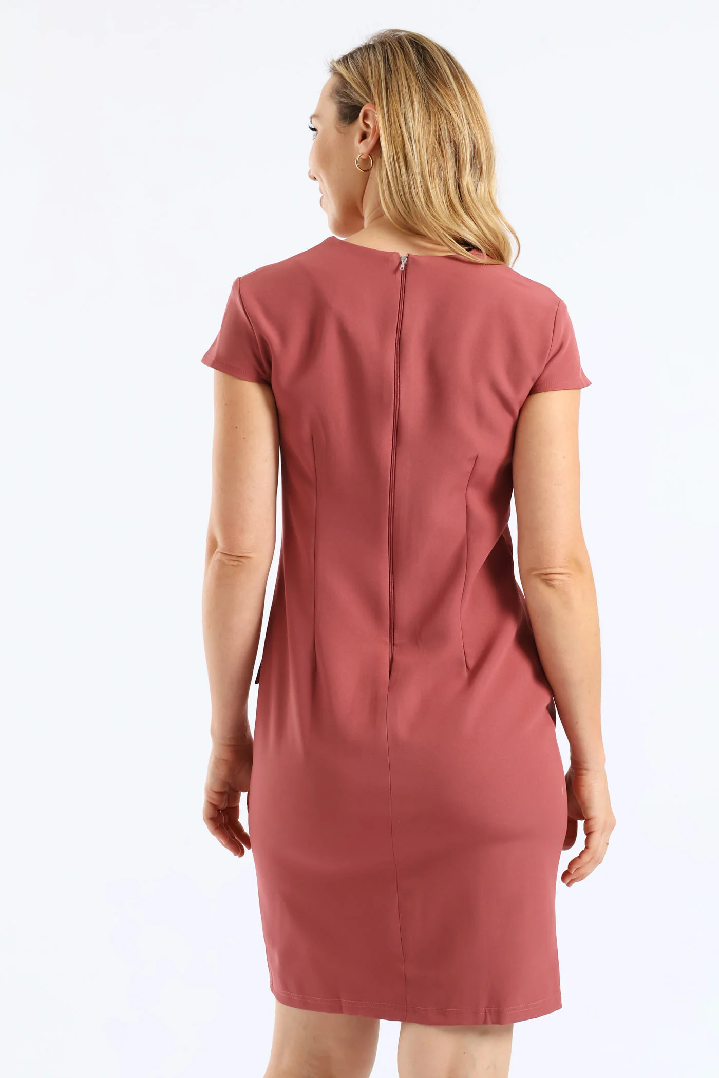 V-Notch Cap Sleeve Work Pencil Dress - Deco Rose - Image 5