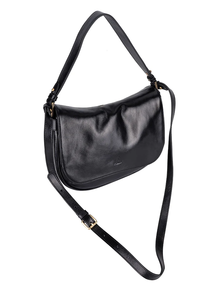 Vega Leather Flapover Shoulder Bag - Black - Image 2