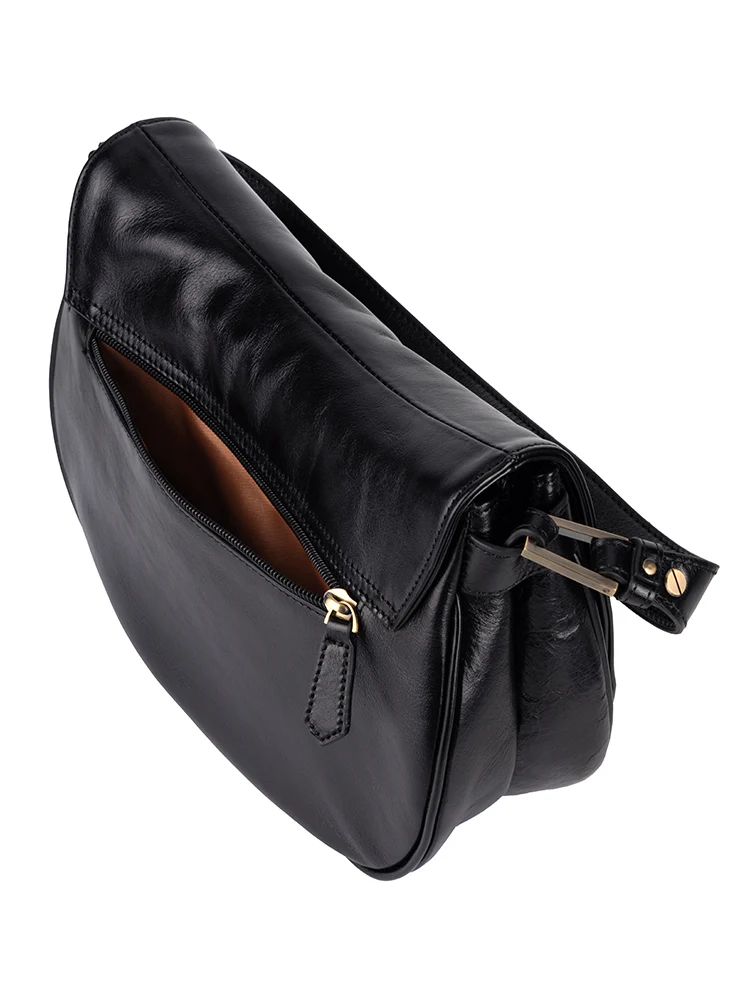 Vega Leather Flapover Shoulder Bag - Black - Image 3