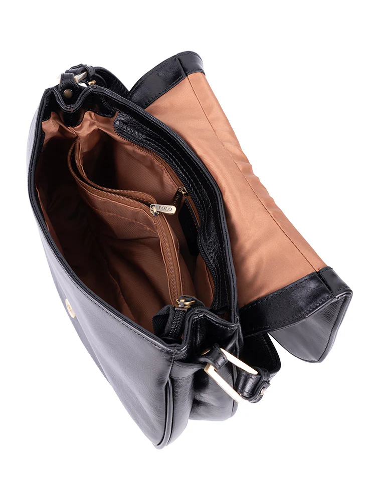 Vega Leather Flapover Shoulder Bag - Black - Image 4