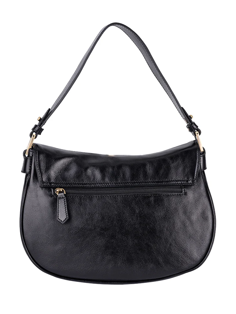 Vega Leather Flapover Shoulder Bag - Black - Image 5