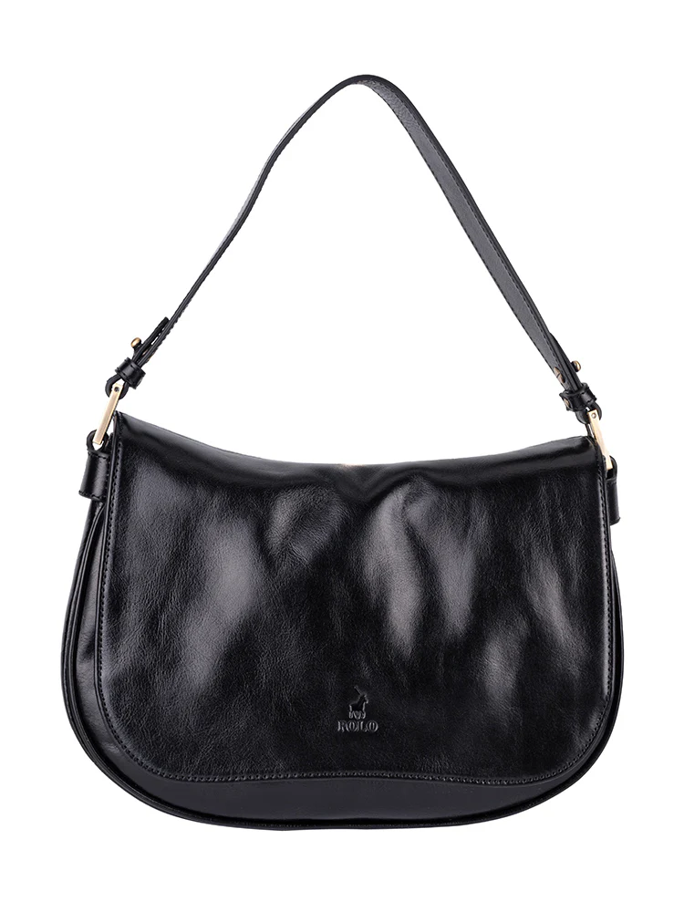 Vega Leather Flapover Shoulder Bag - Black - Image 6