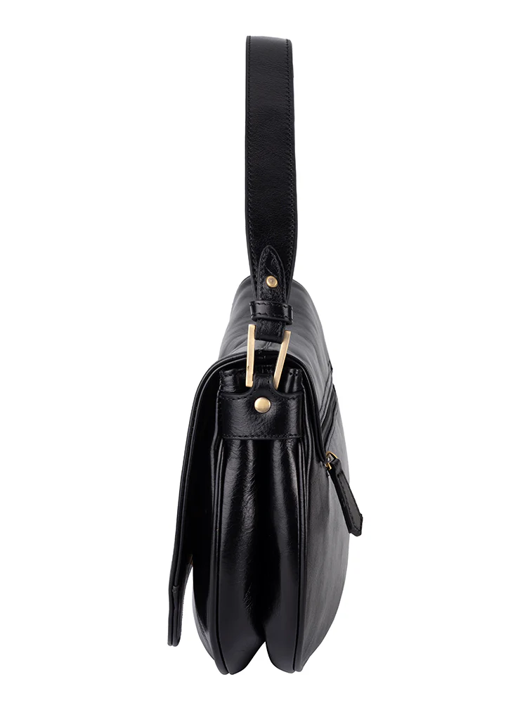 Vega Leather Flapover Shoulder Bag - Black - Image 7