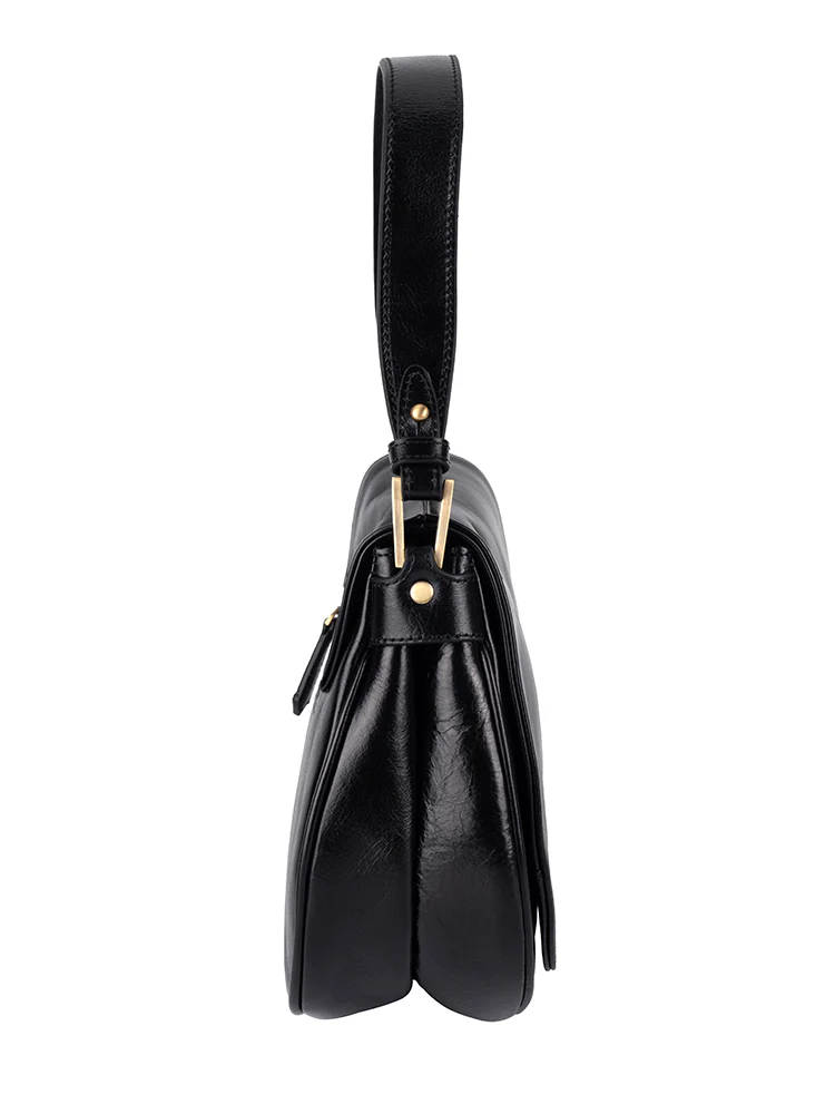 Vega Leather Flapover Shoulder Bag - Black - Image 8