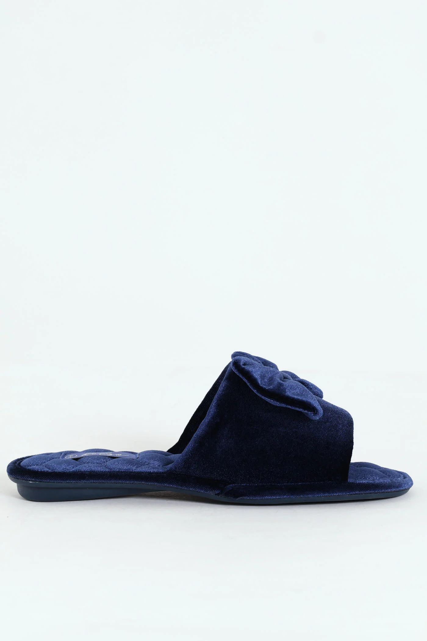 Velour Open Toe Slipper With Bow Detail - Navy - Image 3