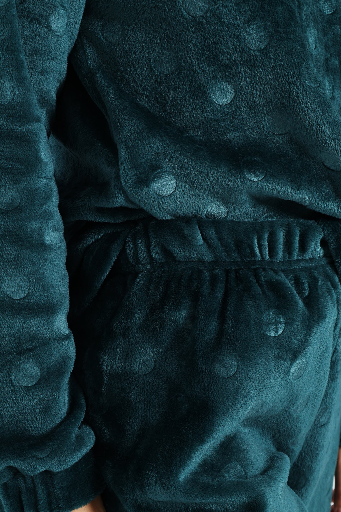 Velour Spot Embossed Long Sleeve Top & Pants Set - Dark Green - Image 2