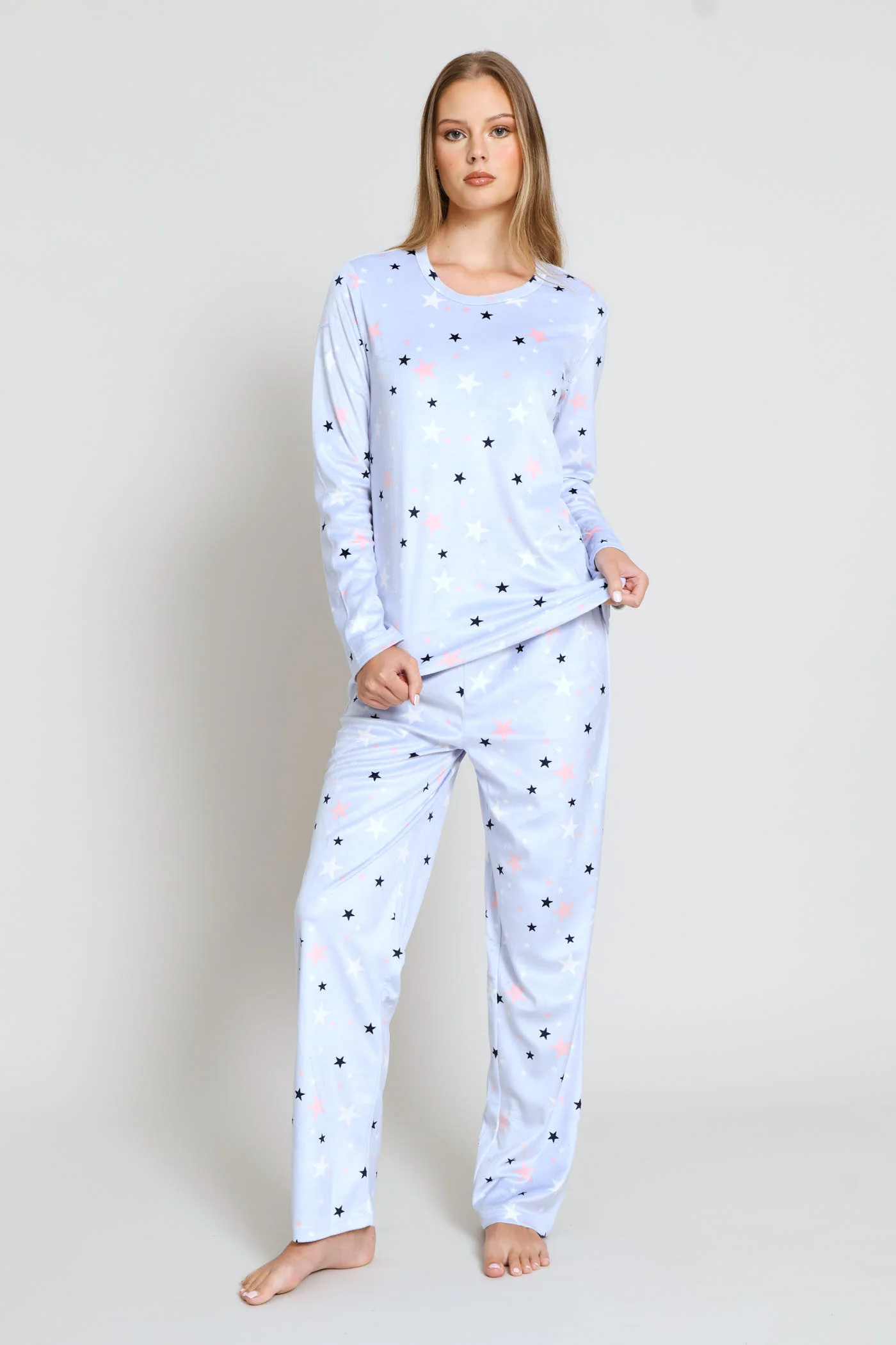 Velour Stars Long Sleeve Top & Straight Leg Pant Set - Blue - Image 2