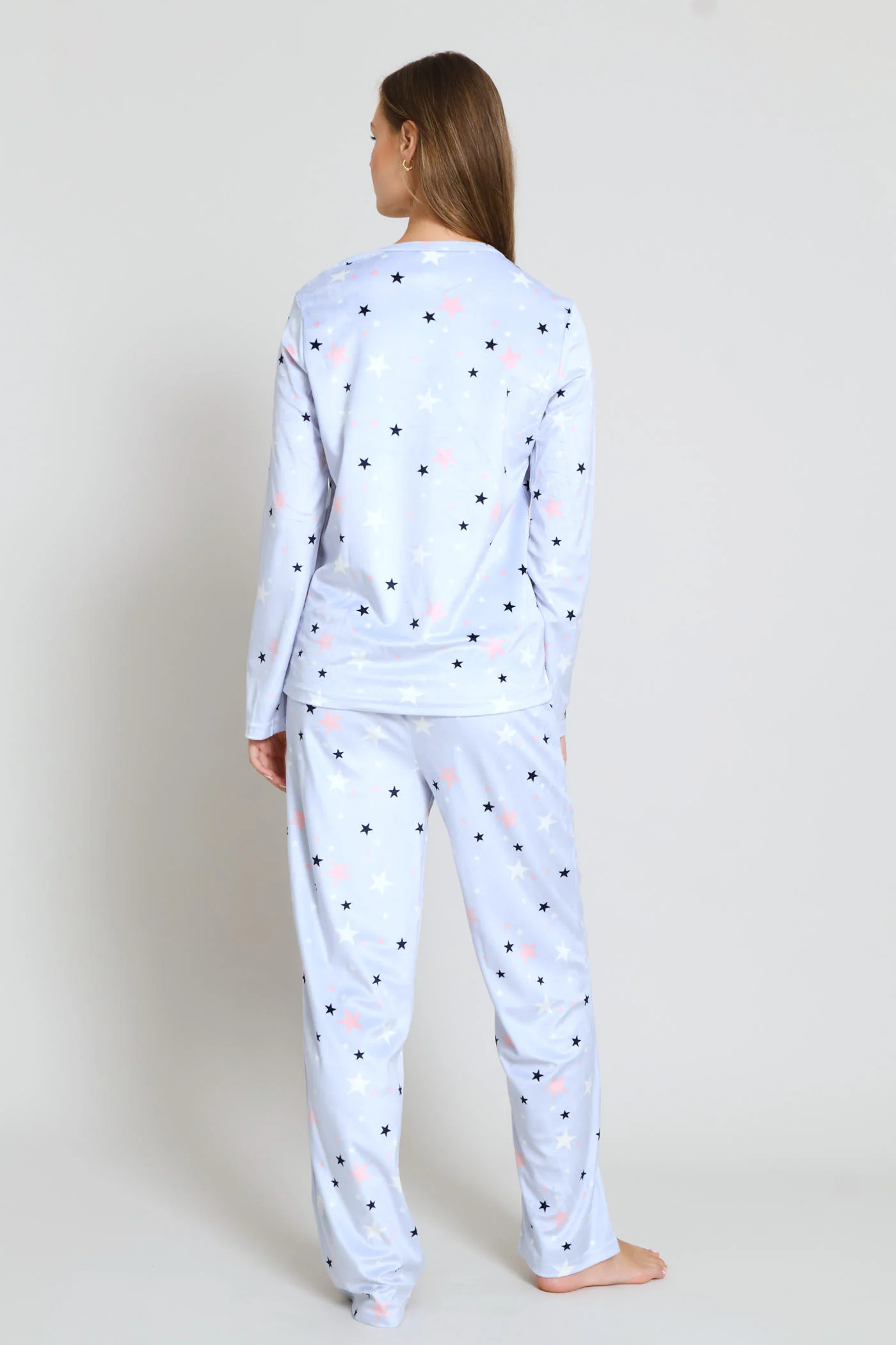 Velour Stars Long Sleeve Top & Straight Leg Pant Set - Blue - Image 4