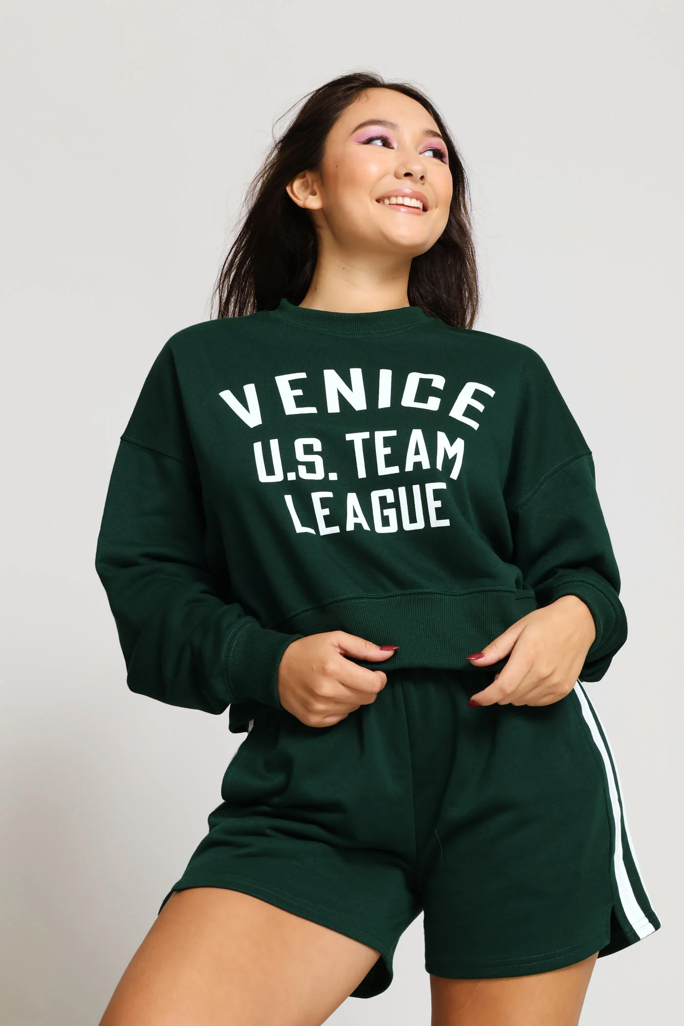 Venice Fleece Crew Top - Bottle Green - Image 2