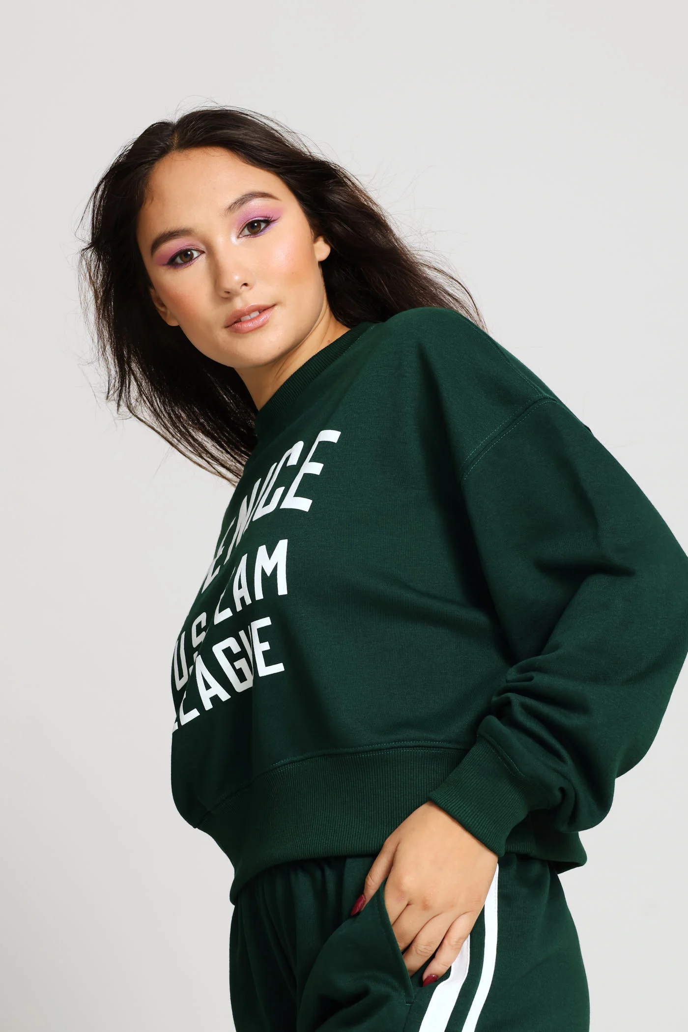 Venice Fleece Crew Top - Bottle Green - Image 3