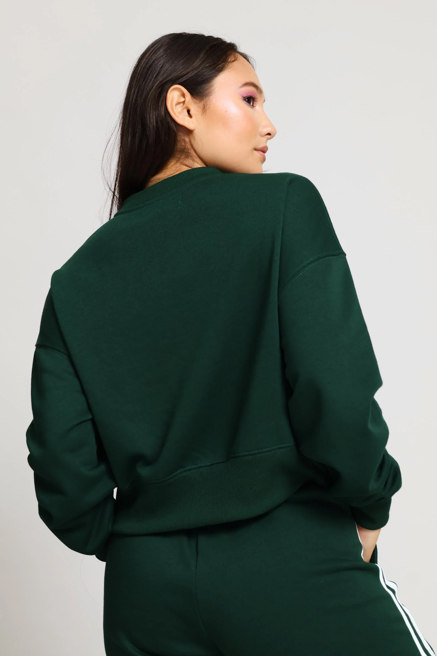 Venice Fleece Crew Top - Bottle Green - Image 4