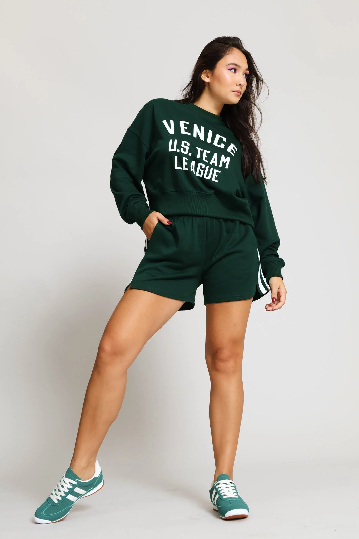 Venice Fleece Crew Top - Bottle Green - Image 5