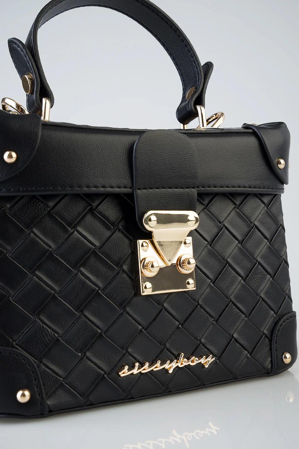 Vicki Handbag With Textured Fabric and Front Clip - Black - Image 2