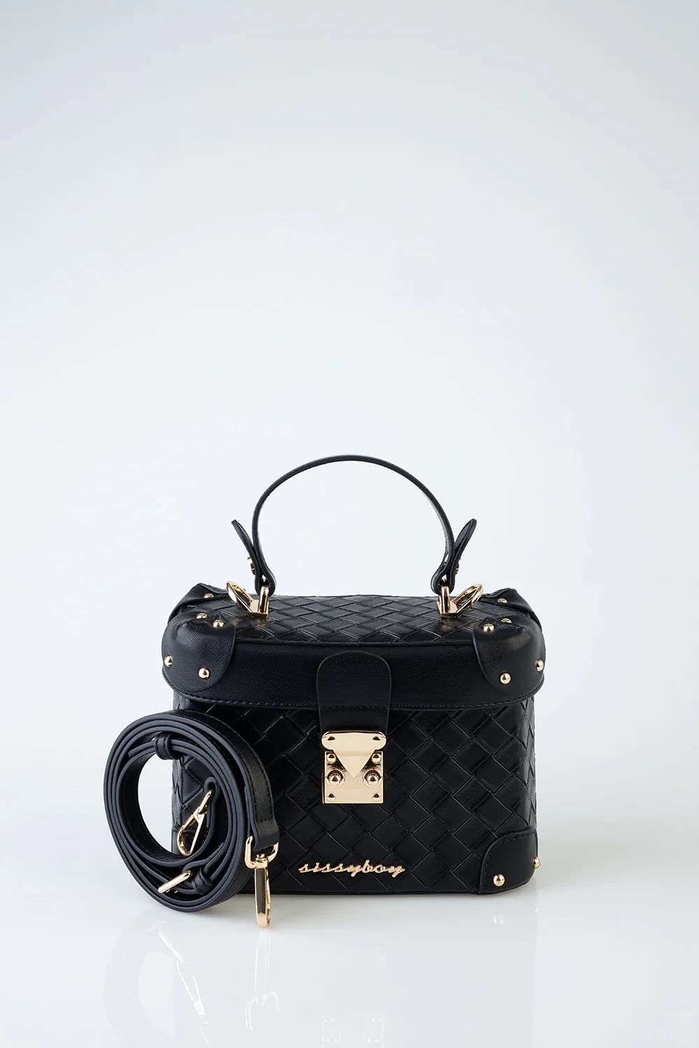 Vicki Handbag With Textured Fabric and Front Clip - Black - Image 3