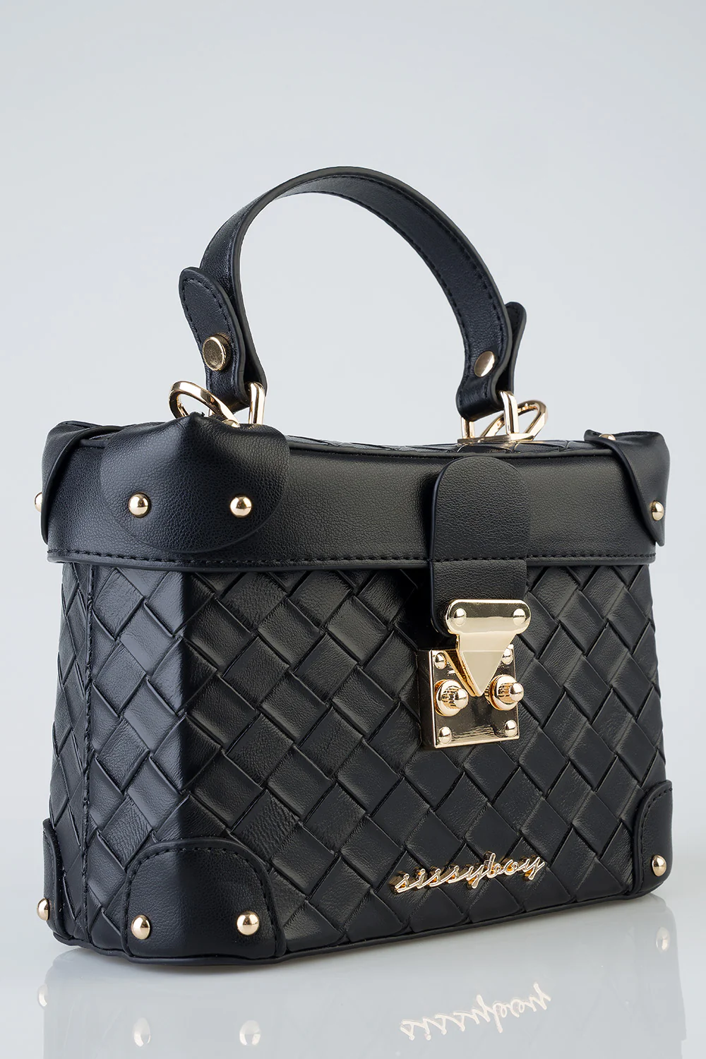 Vicki Handbag With Textured Fabric and Front Clip - Black - Image 6