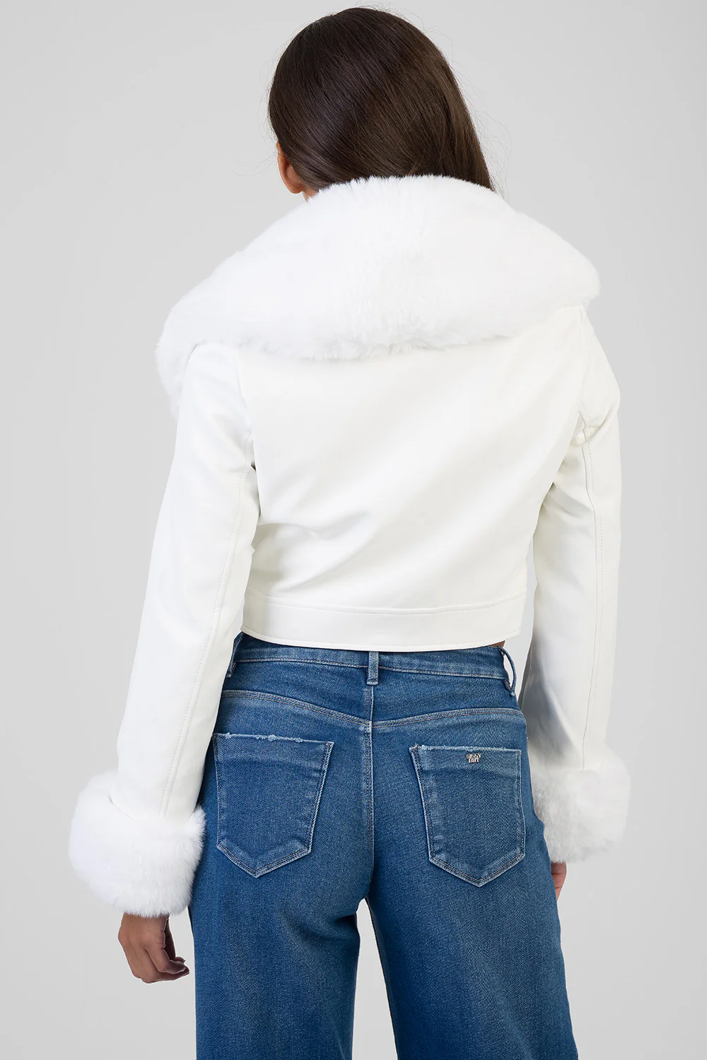 Vikky Faux Fur & Leather Combination Jacket - White - Image 2